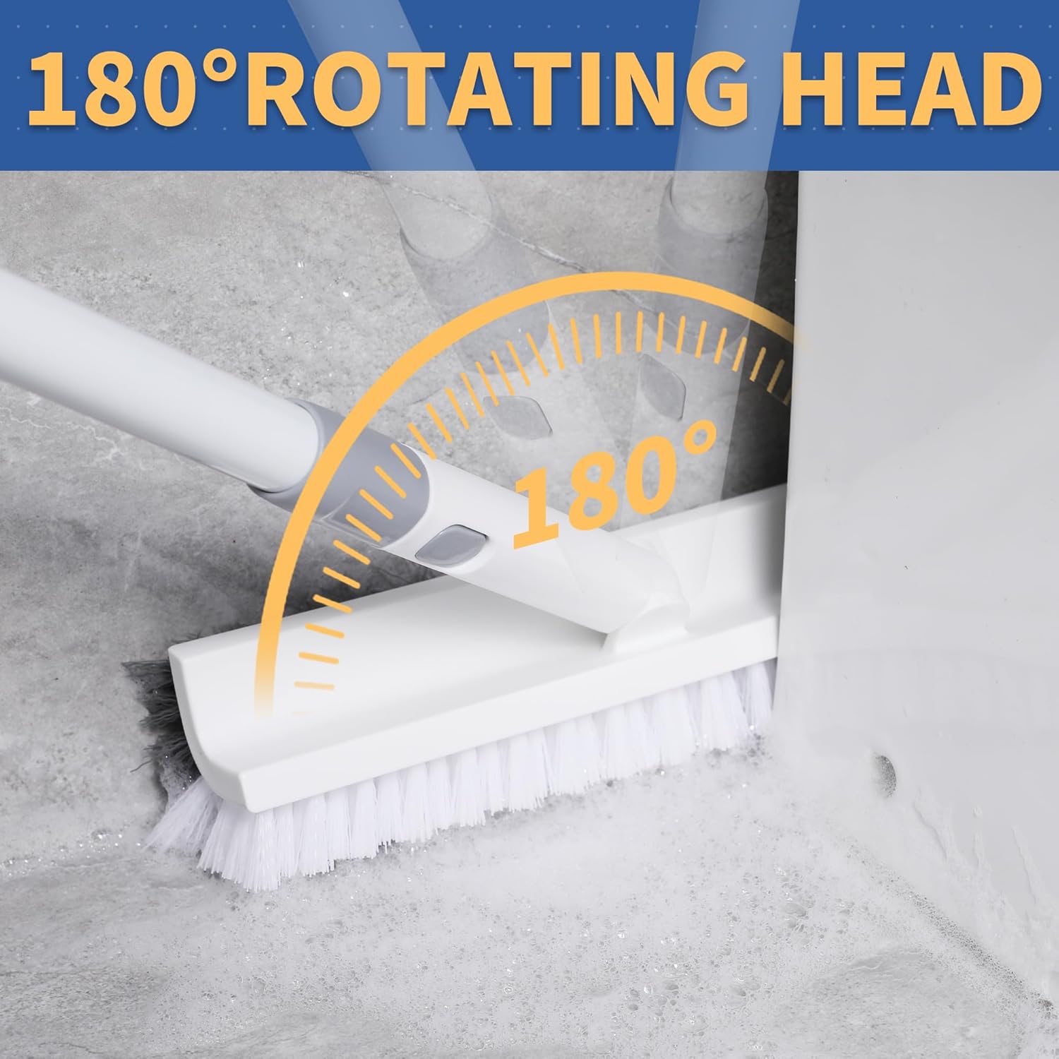 BOOMJOY Floor Scrub Brush with Long Handle, 2 in 1 Scrape and Brush, Stiff Bristles Floor Scrubber, Deck Brush for Cleaning Bathroom, Patio, Garage, Kitchen, Bath, Tile