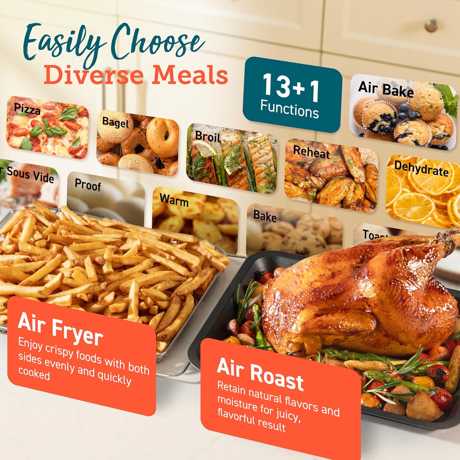 COSORI Smart 11-in-1 Air Fryer Toaster Oven Combo, Airfryer Convection Oven Countertop, Bake, Roast, Reheat, Broil, Dehydrate, 94 Recipes & 3 Accessories, 26QT, Silver, Stainless Steel