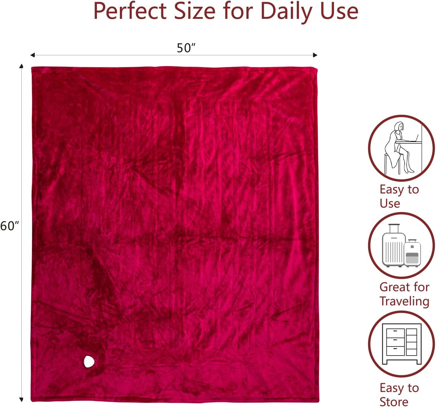 Tefici Electric Heated Blanket Throw, Super Cozy Soft 2-Layer Flannel 50