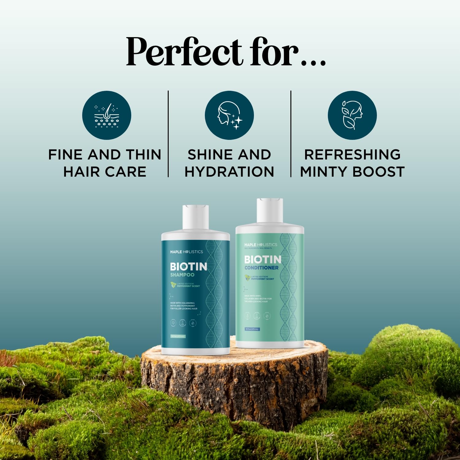 Volumizing Biotin Shampoo and Conditioner Set - Sulfate Free Shampoo and Conditioner for Dry Damaged Hair Care - Thinning Hair Shampoo and Conditioner with Nourishing Biotin and Rosemary Oil (8oz)