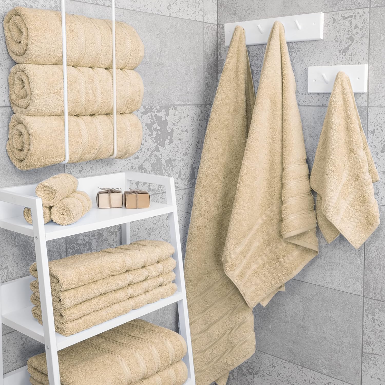 American Soft Linen Luxury 6 Piece Towel Set, 2 Bath Towels 2 Hand Towels 2 Washcloths, 100% Cotton Turkish Towels for Bathroom, Light Grey Towel Sets