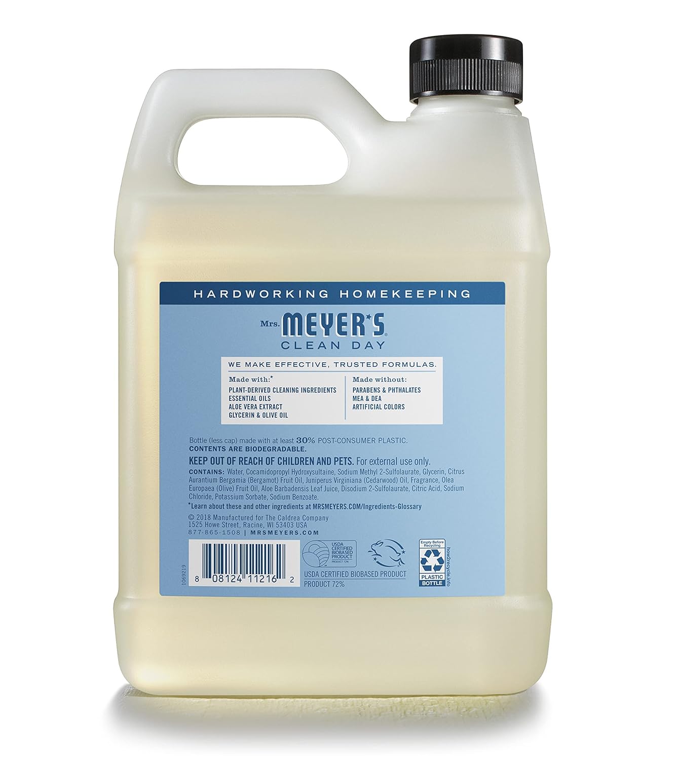 MRS. MEYER'S CLEAN DAY Liquid Hand Soap Refill, Cruelty Free and Biodegradable Formula, Lemon Verbena Scent, 33 oz