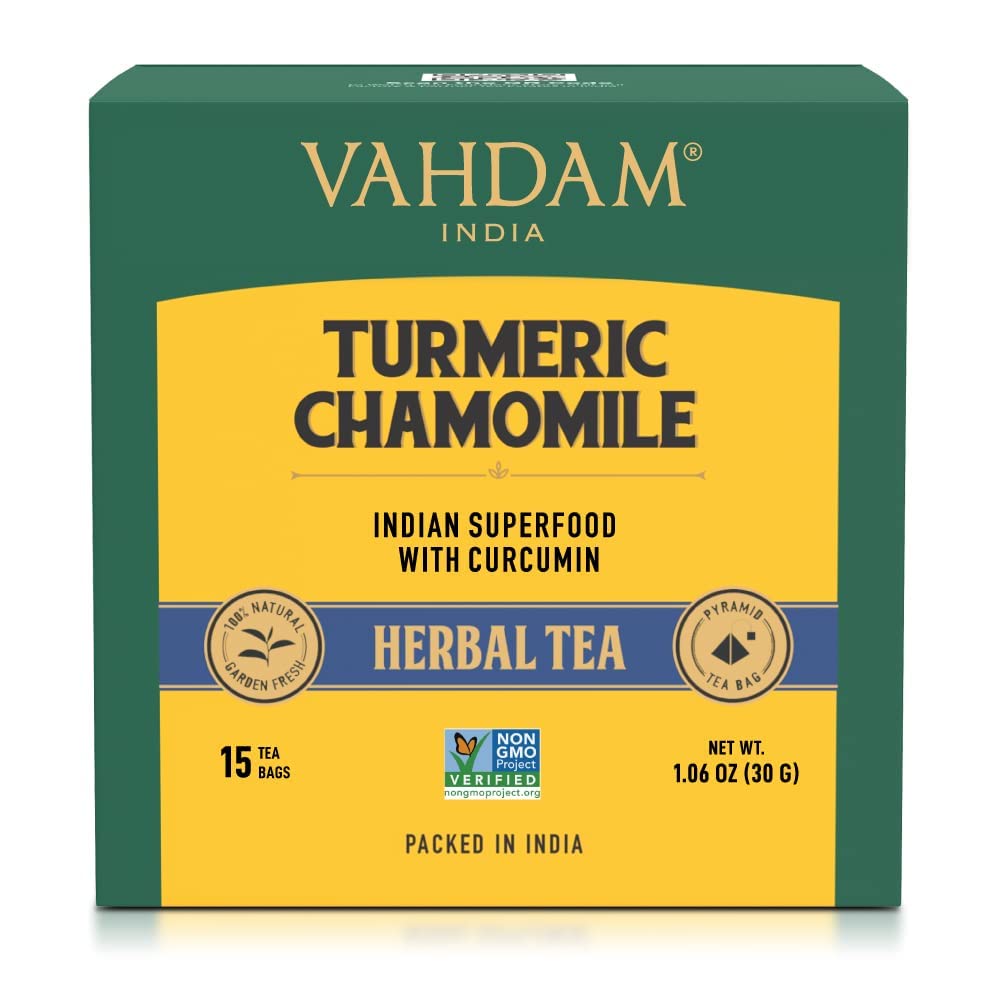 VAHDAM, Organic Turmeric Ginger Herbal Tea Bags (100 Pyramid Tea Bags) Caffeine Free, Non GMO, Gluten Free | 100% Pure Herbal Blend - Savory & Spicy | Plant-Based Tea Bags | Resealable Ziplock Pouch