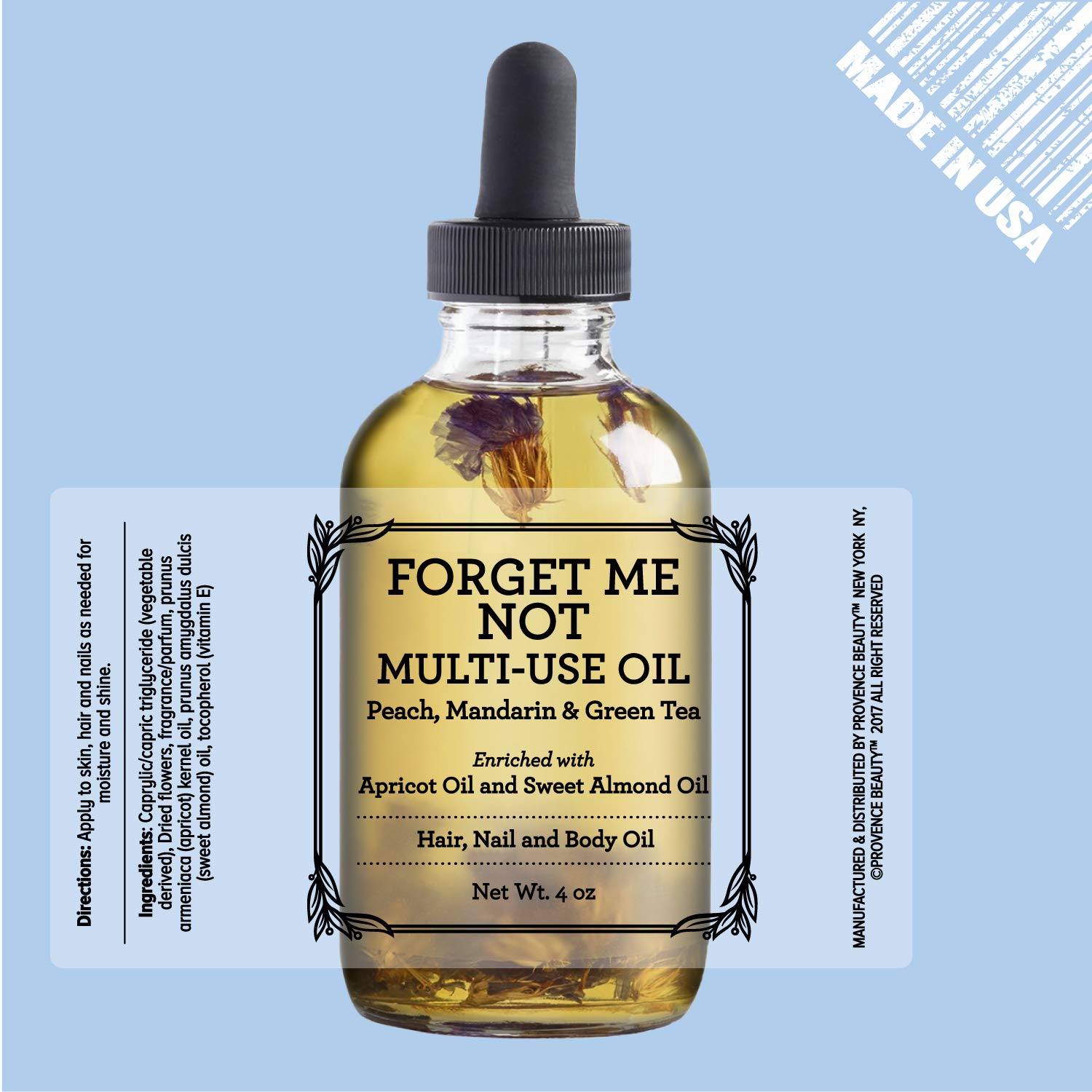 Provence Multi-Use Face, Body & Hair Oil - Hydrates Skin, Restores Shine - With Apricot, Coconut Oil & Vitamin E - 4 Fl Oz