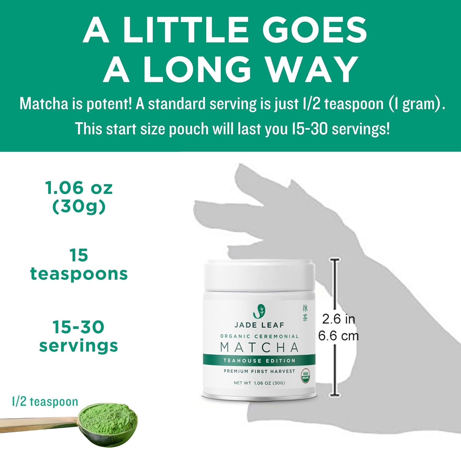 Jade Leaf Matcha Organic Green Tea Powder - Culinary Grade Premium Second Harvest - Authentic Japanese Origin (1.06 Ounce Pouch)