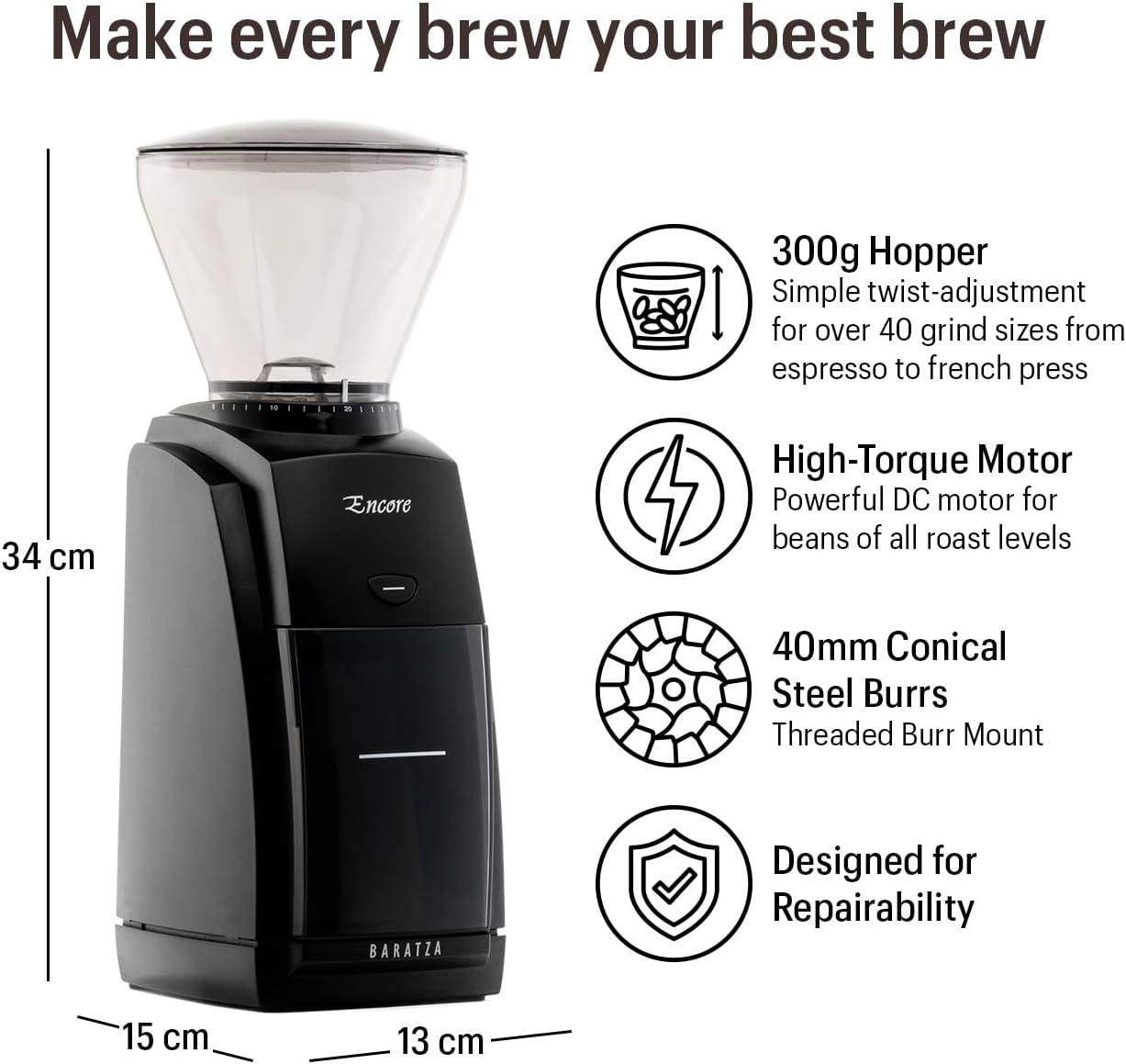 Baratza Encore Coffee Grinder ZCG485BLK, Black