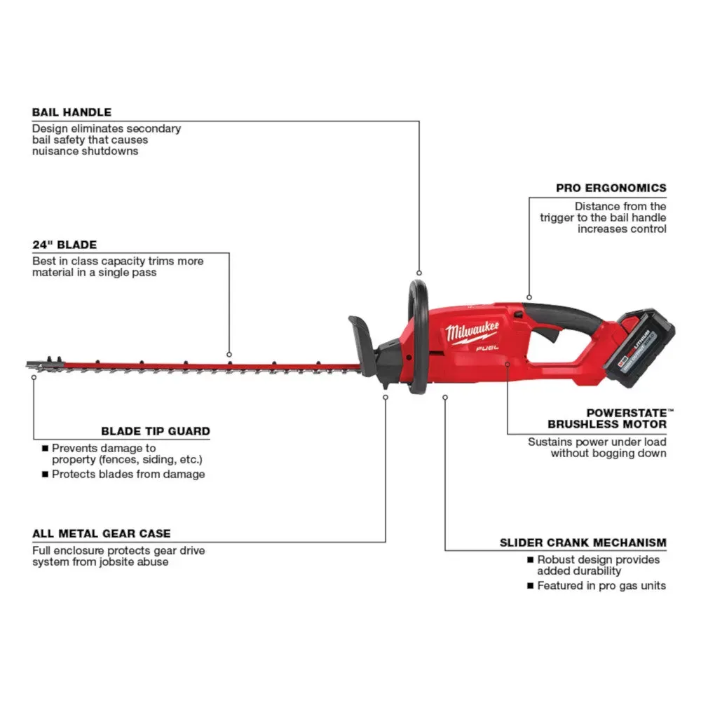 Milwaukee 2726-21HD M18 FUEL 18V 24-Inch Ergonomic Hedge Trimmer Kit