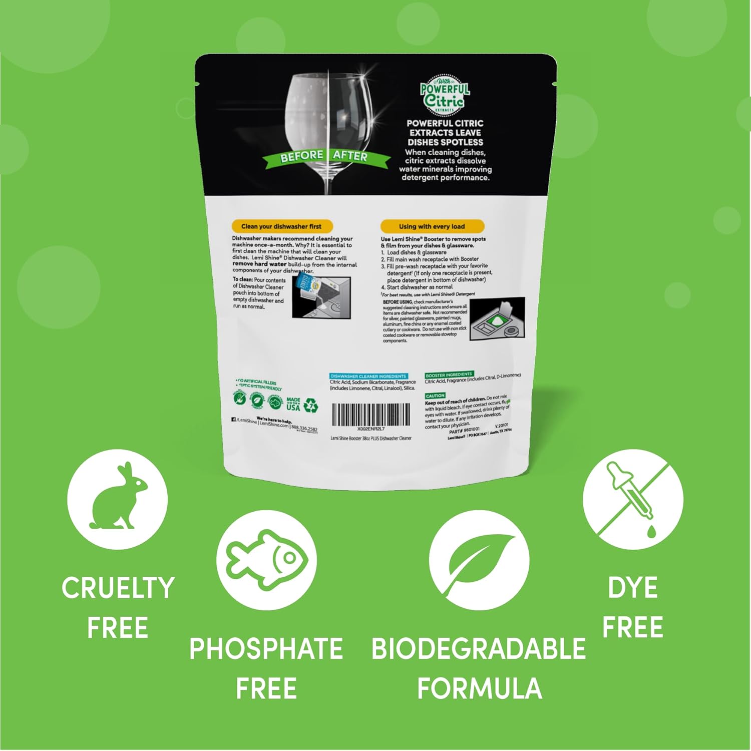 Lemi Shine Dish Detergent Booster, Hard Water Stain Remover, Multi-Use Citric Acid Cleaner (1.5 Pound (Pack of 2))