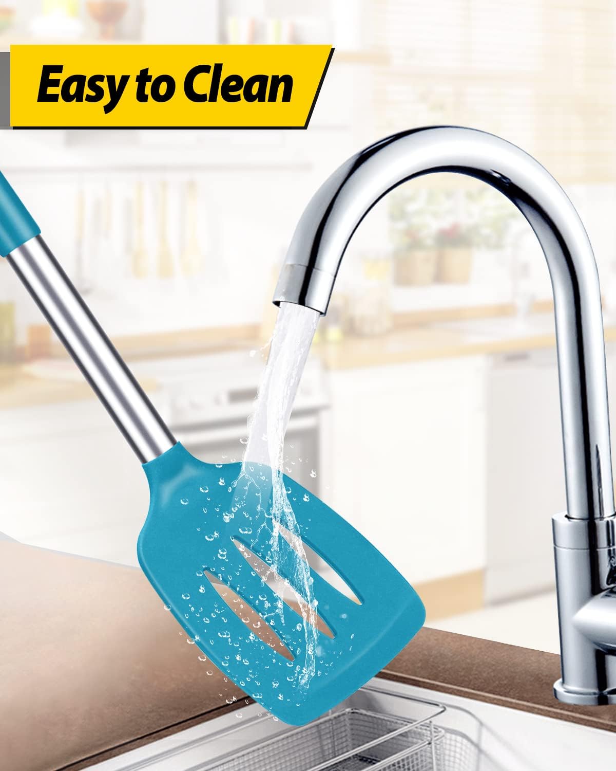 Pack of 2 Silicone Solid Turner,Non Stick Slotted Kitchen Spatulas,High Heat Resistant BPA Free Cooking Utensils,Ideal Cookware for Fish,Eggs,Pancakes (Black)