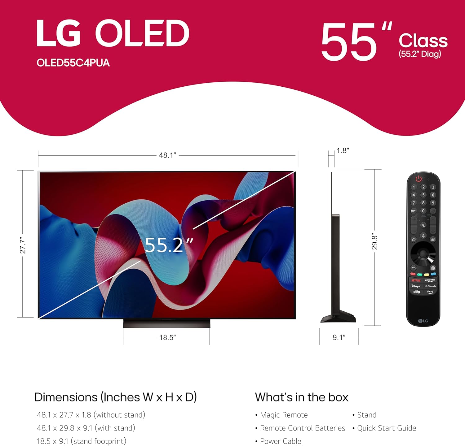 LG 83-Inch Class OLED evo C4 Series Smart TV 4K Processor Flat Screen with Magic Remote AI-Powered with Alexa Built-in (OLED83C4PUA, 2024)