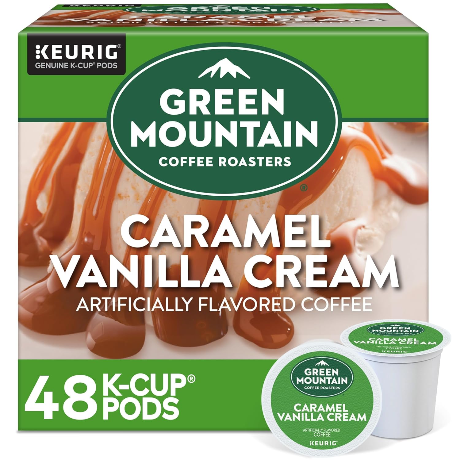 Green Mountain Coffee Roasters Caramel Vanilla Cream Keurig Single-Serve K-Cup pods, Light Roast Coffee, 72 Count (6 Packs of 12)