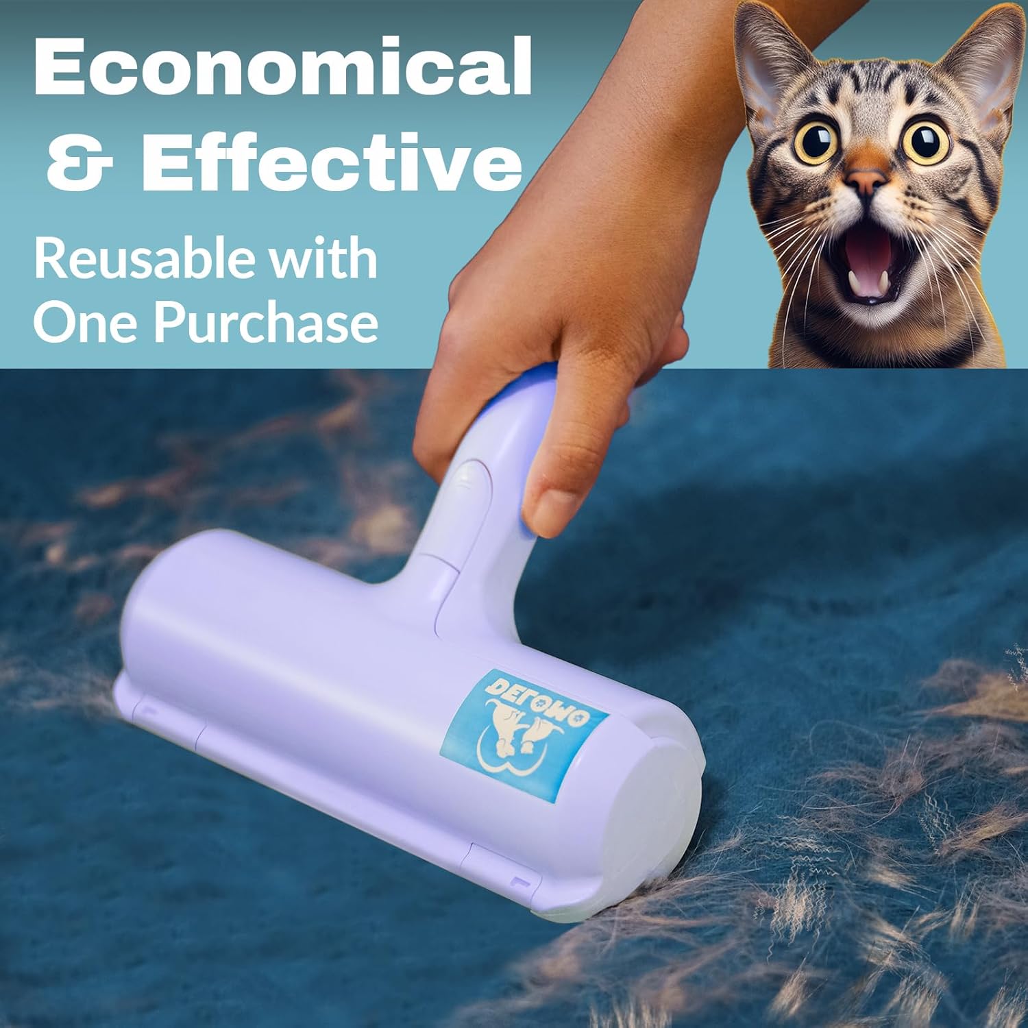 DELOMO Pet Hair Remover - Lint Roller for Pet Hair - Cat and Dog Hair Remover for Couch, Furniture, Carpet, Car Seat, Reusable Roller W/Self-Cleaning Base - Upgraded Animal Fur Removal Tool