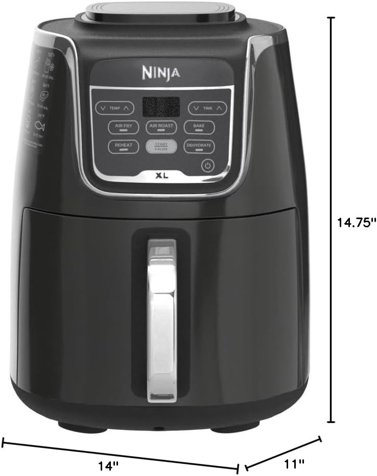 Ninja Air Fryer, Roast, Bake, Air Fry, Roast, Broil, Reheats, & Dehydrates, 4-in-1, Fries, Frozen Food, Veggies, and Juicy Meat, Less Oil, Easy Meals, Healthy Meals, Compact, 4 QT, Grey, AF101