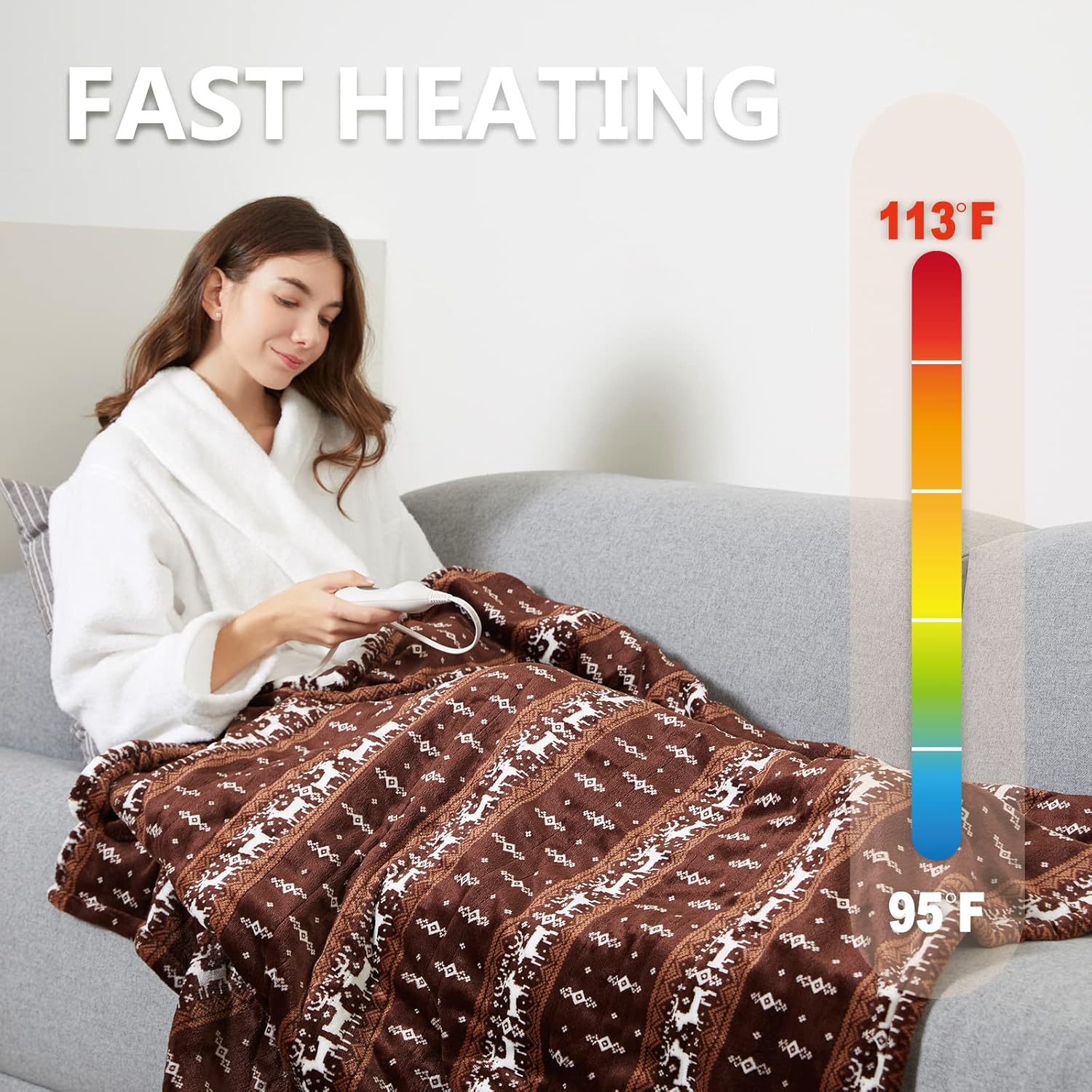Tefici Electric Heated Blanket Throw, Super Cozy Soft 2-Layer Flannel 50