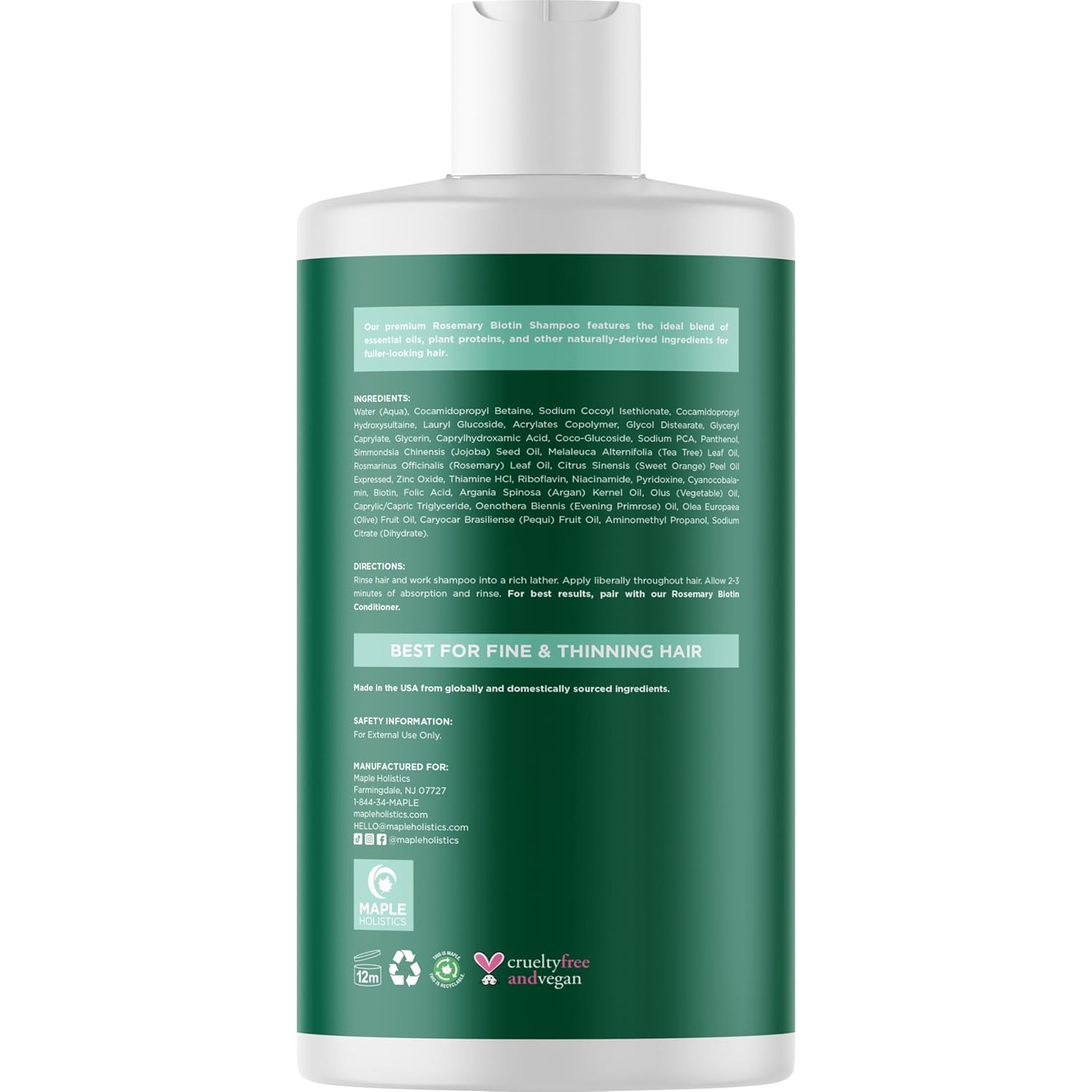 Rosemary and Biotin Shampoo for Thinning Hair - Vegan Volumizing Shampoo for Fine Hair with Argan and Tea Tree Oil - Paraben Silicone and Sulfate Free Shampoo for Dry Damaged Weak and Thin Hair Care