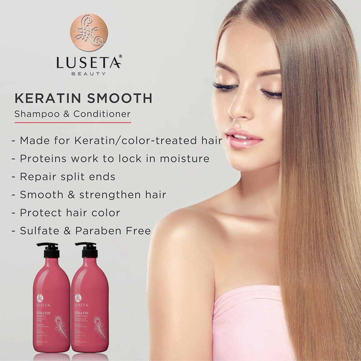 Luseta Biotin Shampoo and Conditioner for HairGrowth - Thickening Shampoo for Thinning Hair andHair Loss - Infused with Argan Oil to Repair DamagedDry Hair - Sulfate Free Paraben Free-2 x 16.9 fl oz