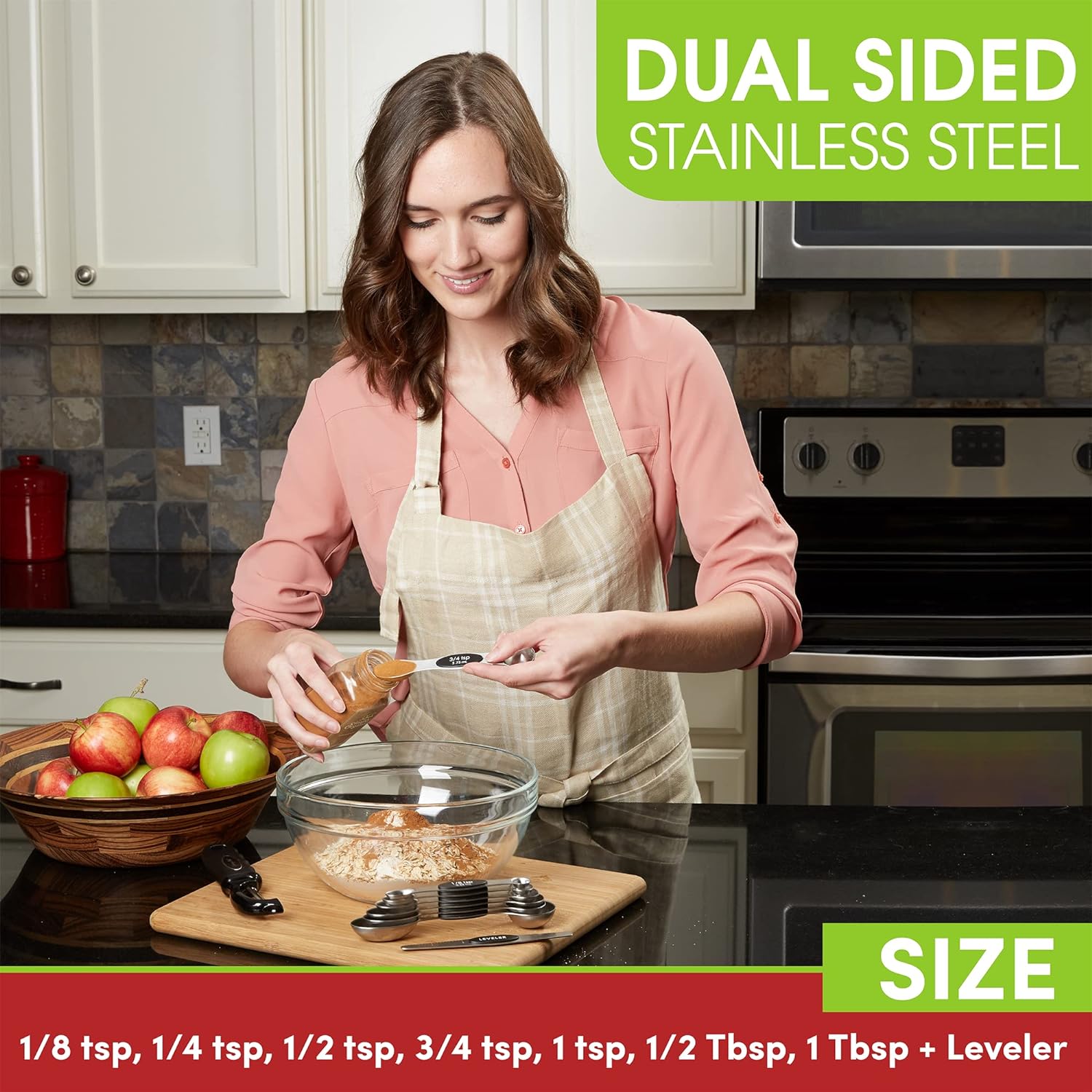 Spring Chef Magnetic Measuring Spoons Set with Strong N45 Magnets, Heavy Duty Stainless Steel Metal, Fits in Most Kitchen Spice Jars for Baking & Cooking, BPA Free, Black, Set of 8 with Leveler