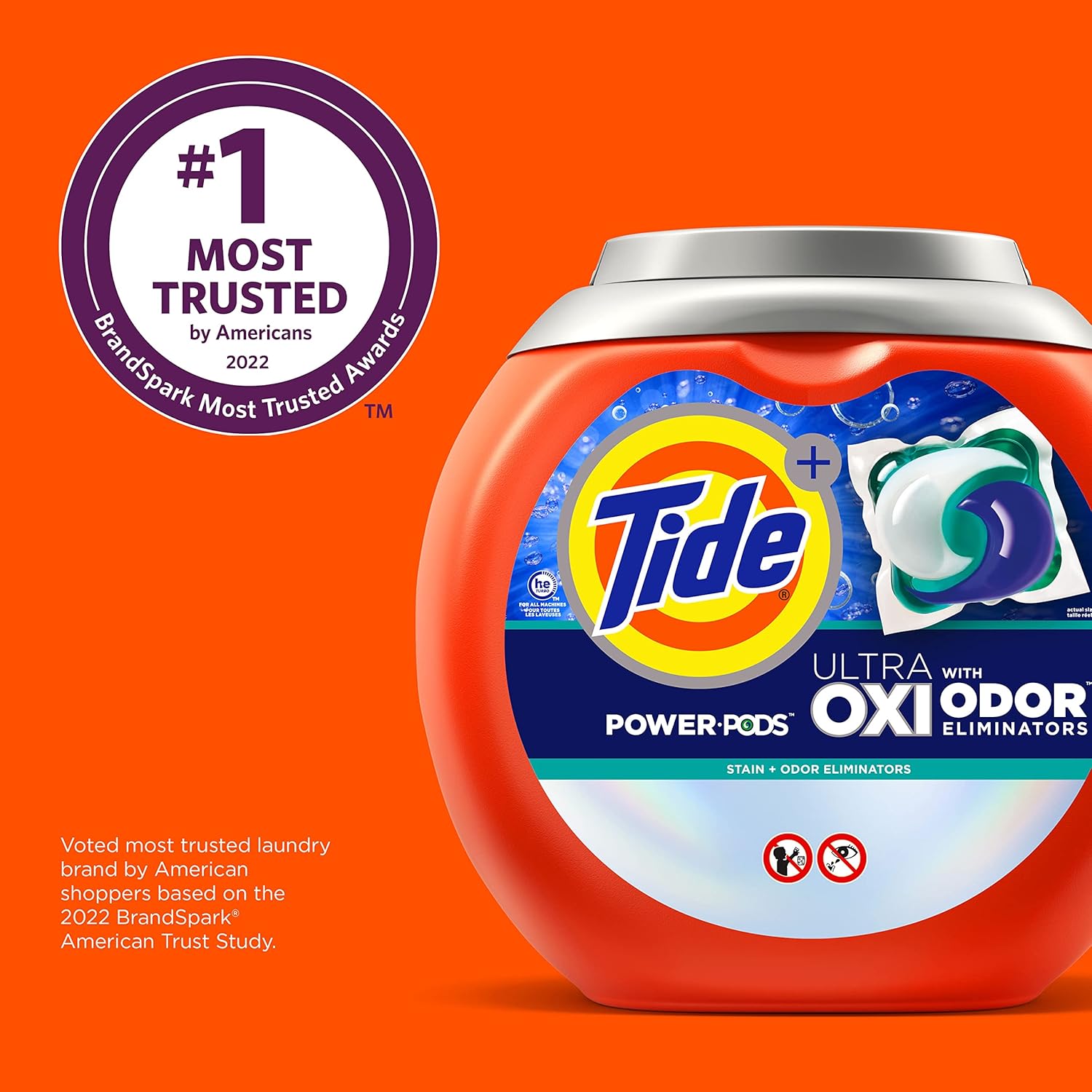 Tide Ultra OXI Power PODS with Odor Eliminators Laundry Detergent Pacs 45 Count For Visible and Invisible Dirt