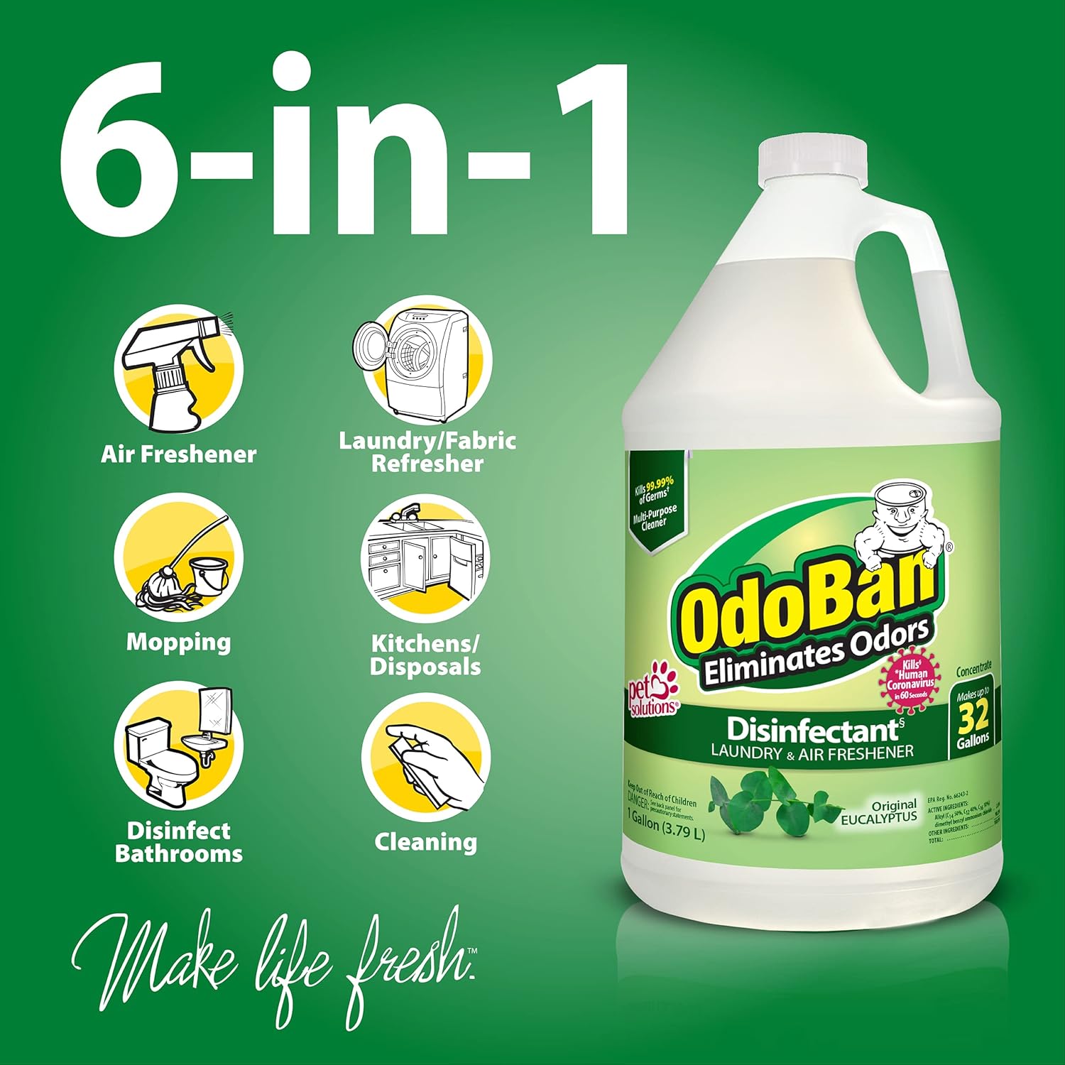 OdoBan Disinfectant Concentrate and Odor Eliminator, 2 Gallons, Cotton Breeze Scent