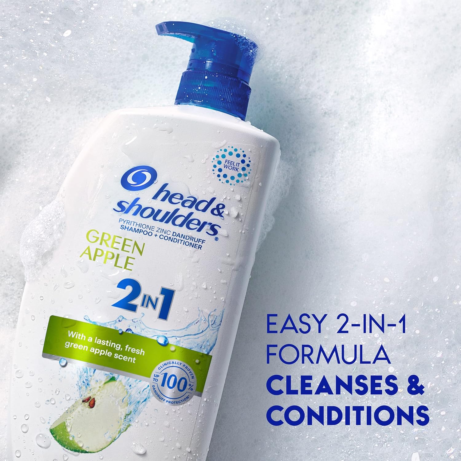 Head & Shoulders 2 in 1 Dandruff Shampoo and Conditioner Set, Scalp Care and Anti Dandruff Treatment, Green Apple Fresh Scent, Daily Moisturizing Treatment, Paraben Free, 32.1 Fl Oz Each, 2 Pack