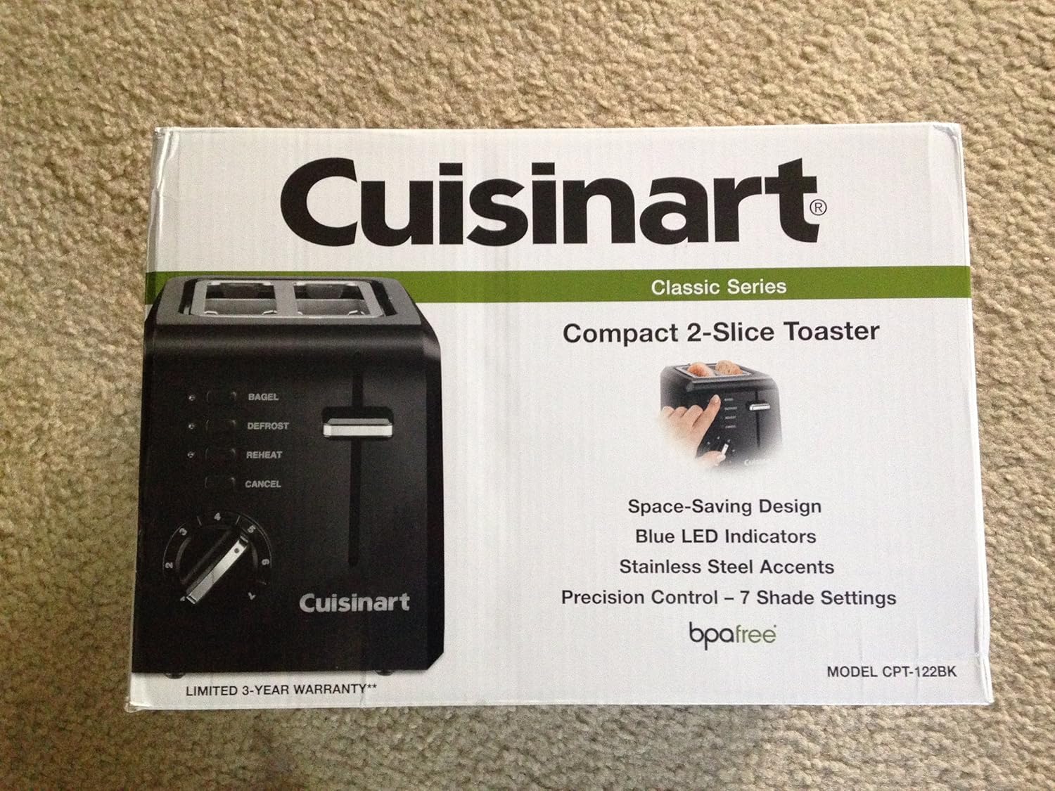 Cuisinart CPT-122BK 2-Slice Compact Plastic Toaster, Black