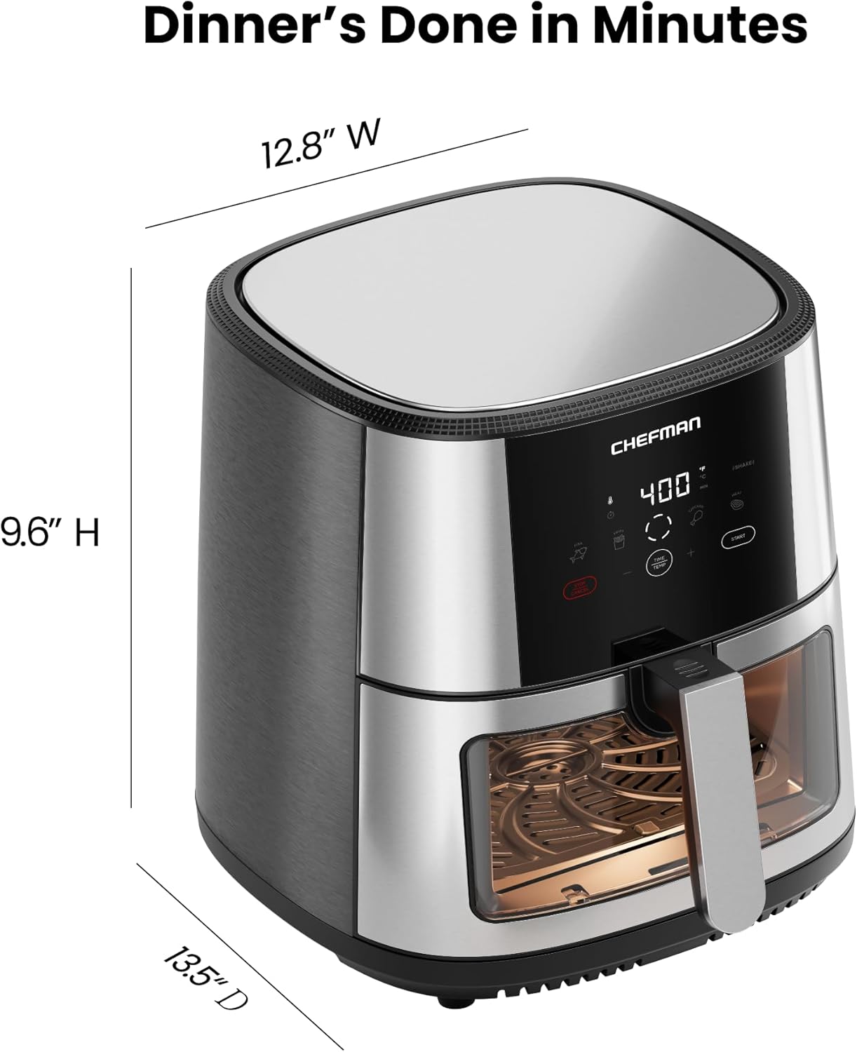 Chefman TurboFry® Touch Air Fryer, XL 8-Qt Family Size, One-Touch Digital Control Presets, French Fries, Chicken, Meat, Fish, Nonstick Dishwasher-Safe Parts, Automatic Shutoff, Stainless Steel