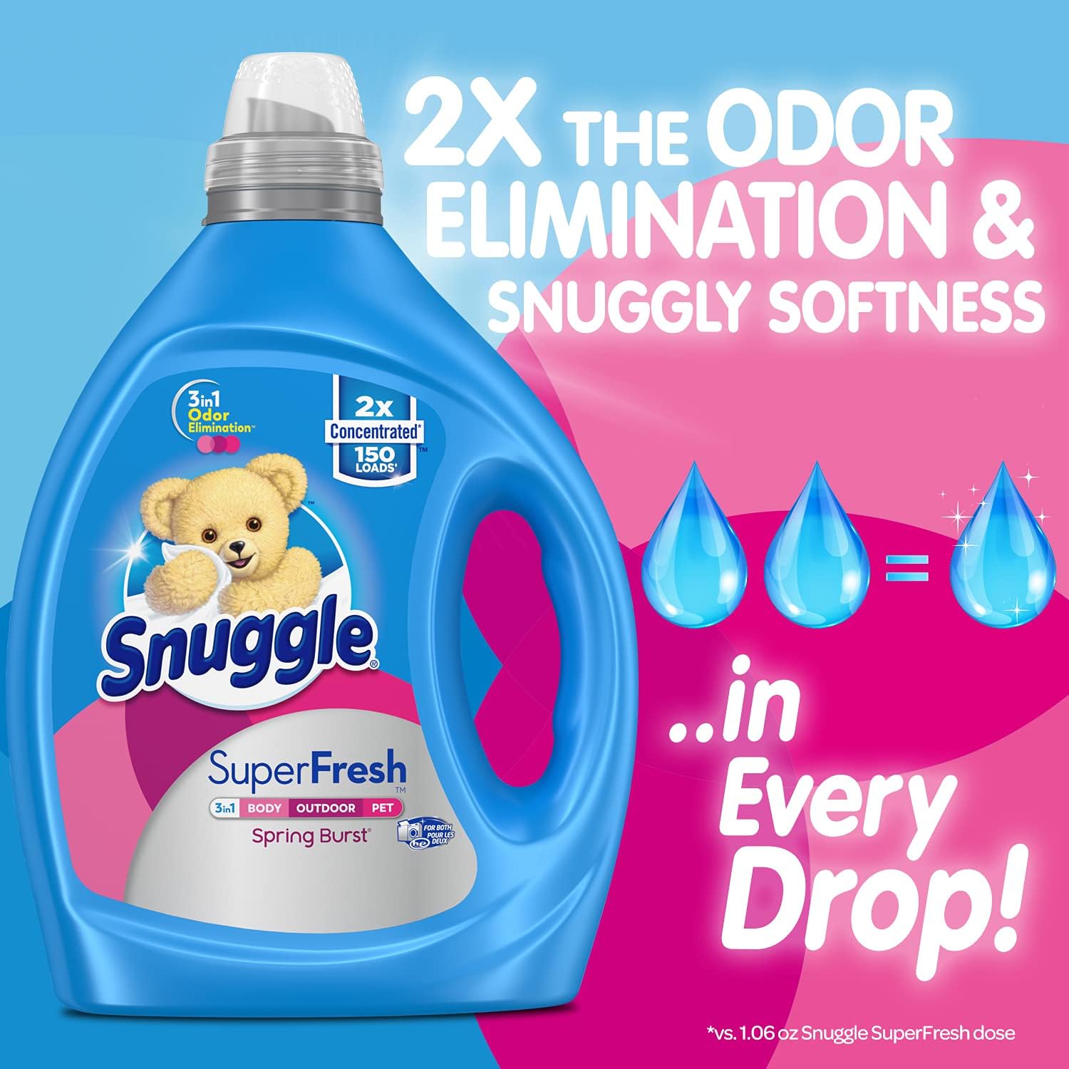 Snuggle Liquid Fabric Softener, SuperFresh Original, Eliminates Tough Odors, 2X Concentrated, 150 Loads
