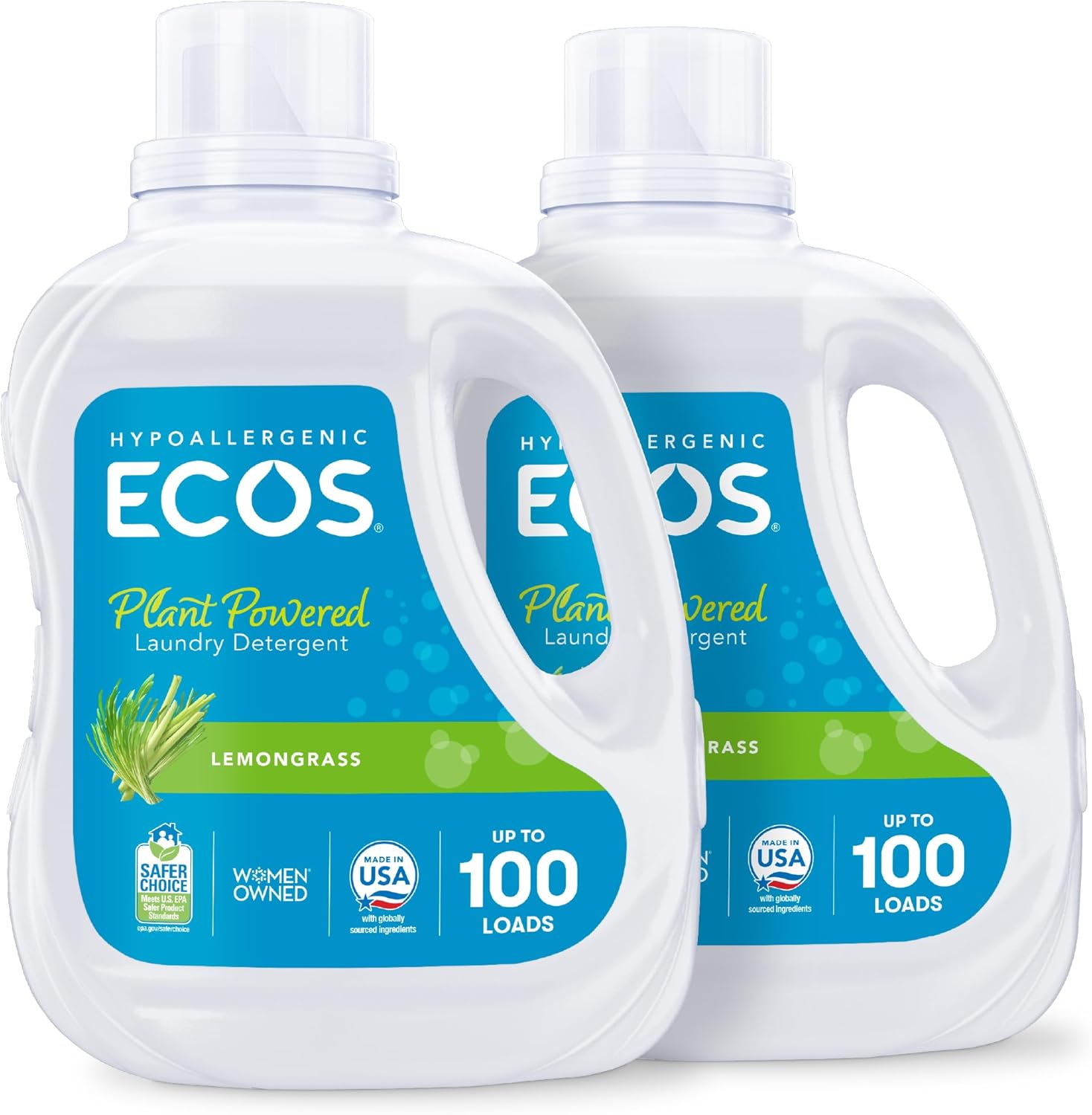 ECOS Laundry Detergent Liquid, 200 Loads - Dermatologist Tested Laundry Soap - Hypoallergenic, EPA Safer Choice Certified, Plant-Powered - Lavender, 100 Fl Oz (Pack of 2)