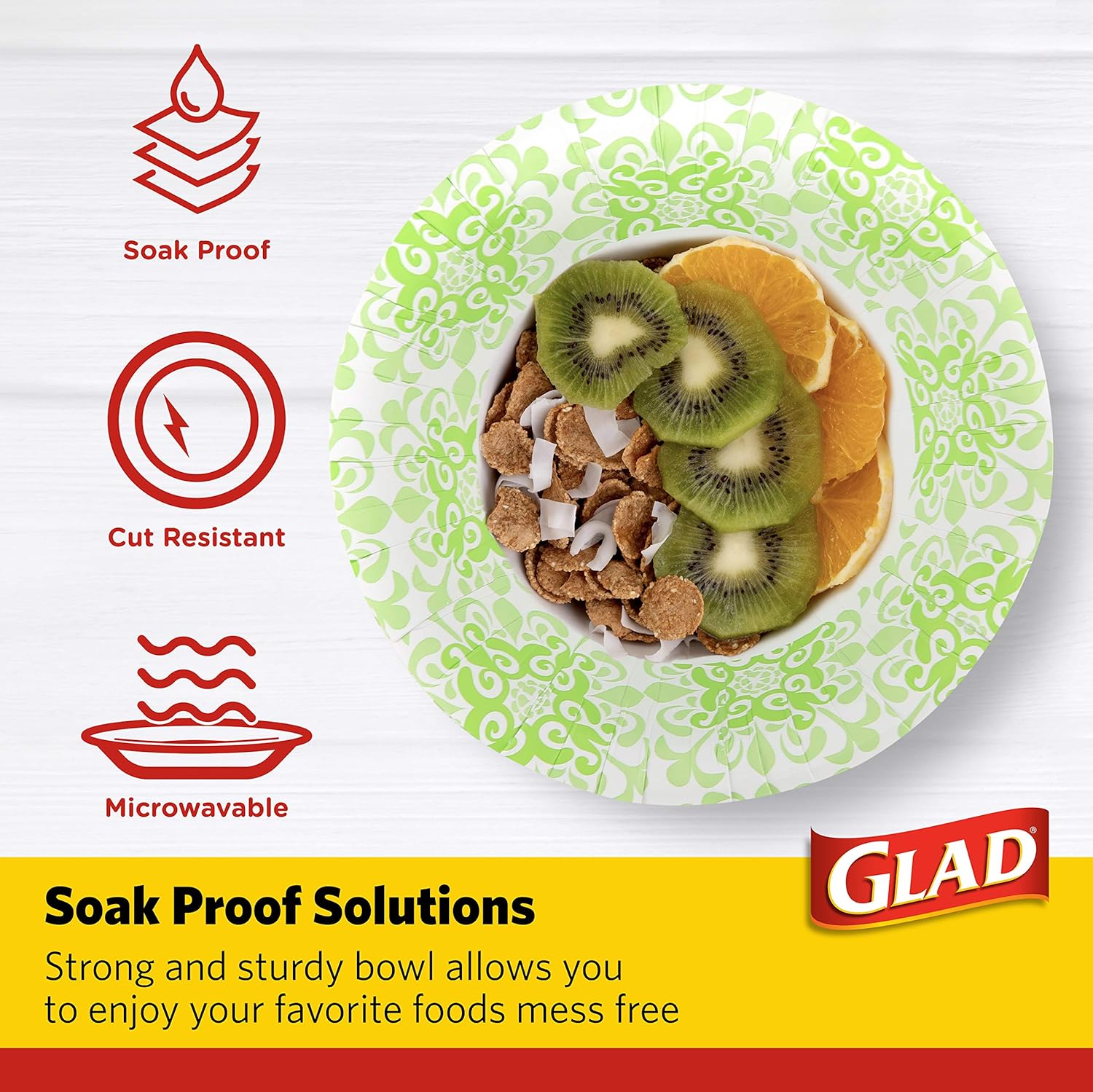 Glad Paper Bowls With Purple Victorian Design, 20Count | Disposable Paper Bowls for Parties & Picnics In Victorian Print | Microwave Safe Disposable Purple & White Bowls