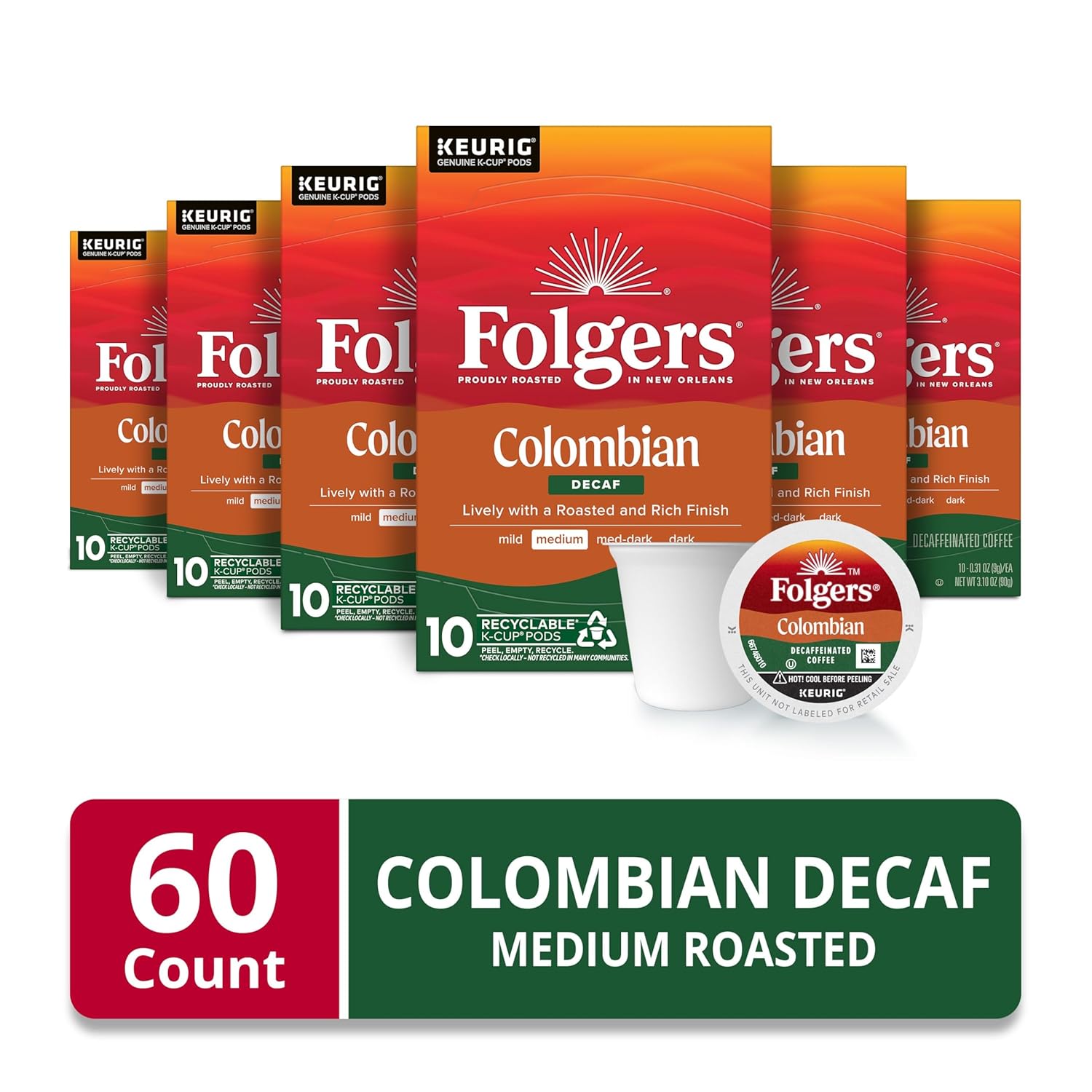 Folgers Classic Roast Medium Roast Coffee, 72 Keurig K-Cup Pods