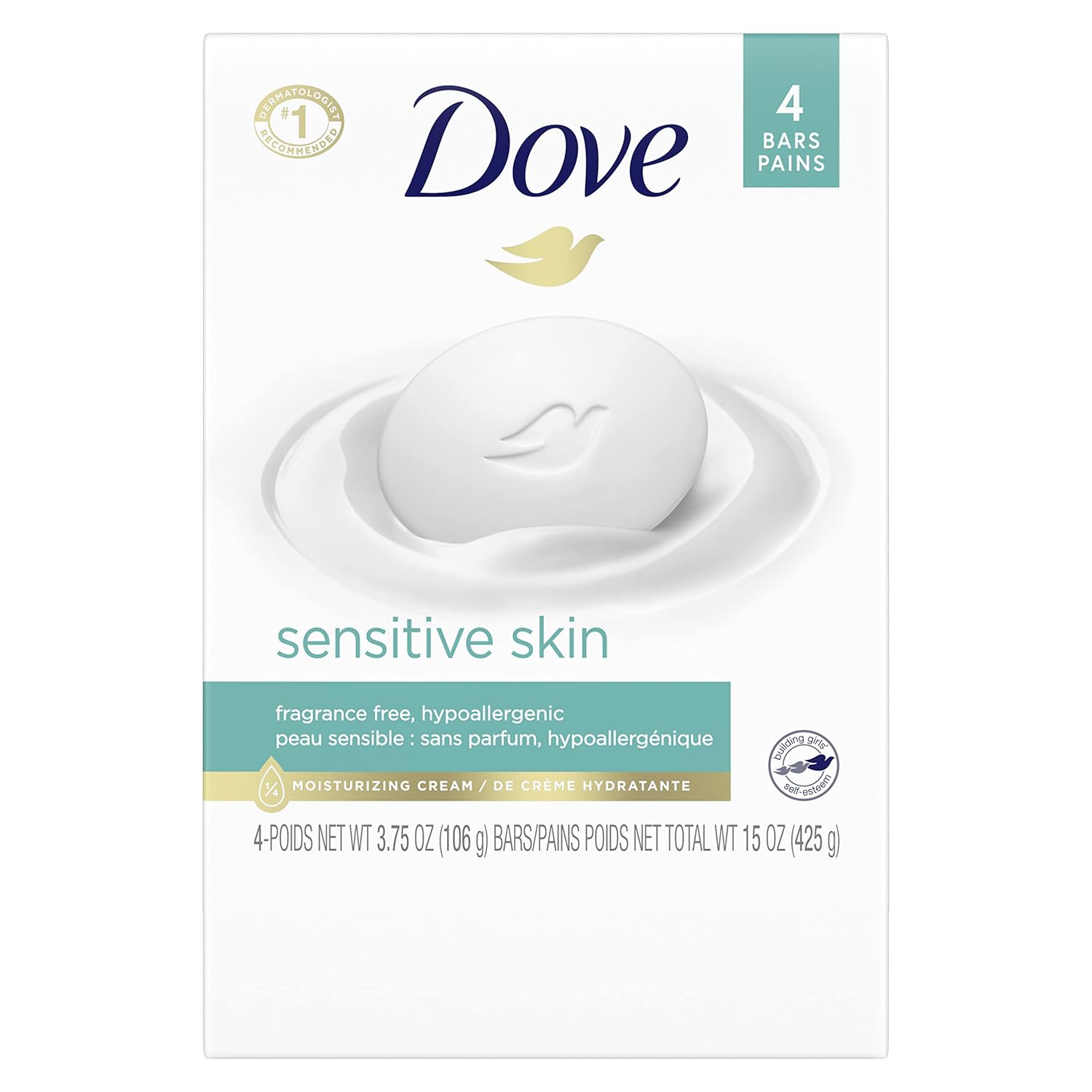 Dove Beauty Bar More Moisturizing Than Bar Soap for Softer Skin, Fragrance-Free, Hypoallergenic Beauty Bar Sensitive Skin With Gentle Cleanser 3.75 oz 14 Bars