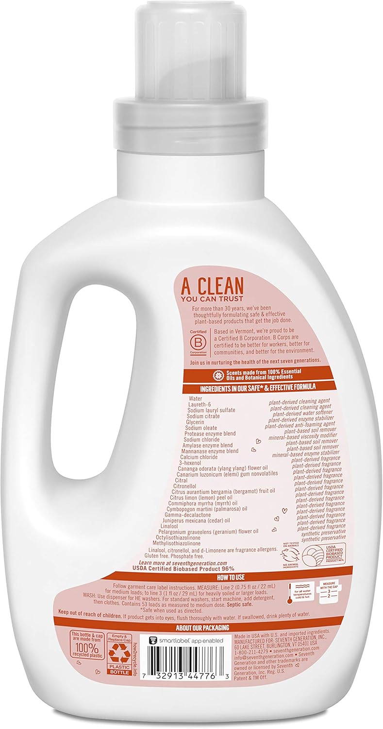 Seventh Generation Concentrated Laundry Detergent Liquid Free & Clear Fragrance Free 40 Fl Oz (Pack of 2)