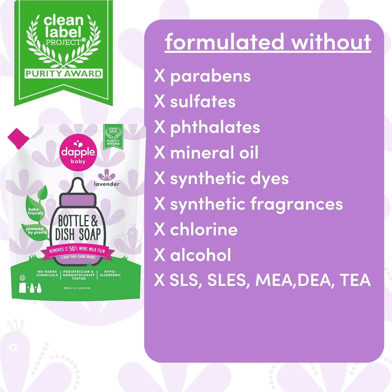 Dapple Baby Bottle Soap, Hypoallergenic Dish Soap for Baby Bottles, Powered by Plants, 1 Pump Included, Packaging May Vary, Fragrance Free, 16.9 Fl Oz (Pack of 3)