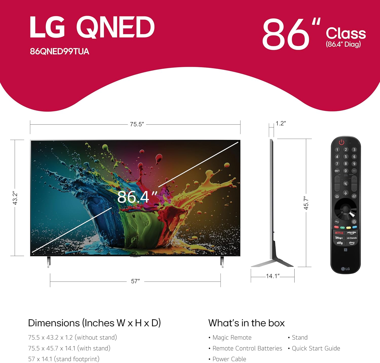 LG 75-Inch Class QNED99T Series Mini LED Smart TV 8K Processor Flat Screen with Magic Remote AI-Powered with Alexa Built-in (75QNED99TUA, 2024)