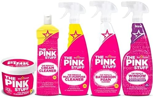 Stardrops - The Pink Stuff - The Miracle Cleaning Paste, Multi-Purpose Spray, Bathroom Foam Spray, Window & Glass Cleaner, and Cream Cleaner Bundle