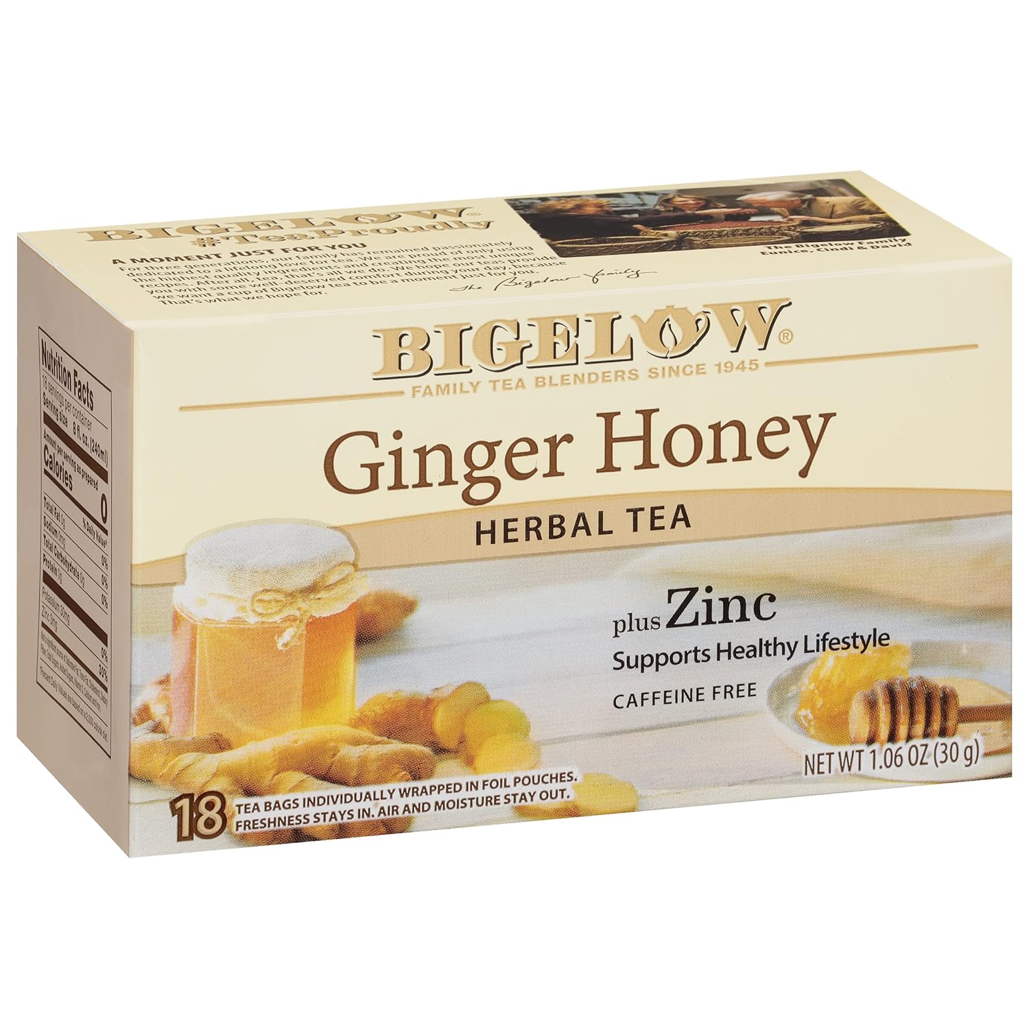 Bigelow Tea Lemon Ginger plus Probiotics Herbal Tea, Caffeine Free Tea with Lemon and Ginger, 18 Count Box (Pack of 6), 108 Total Tea Bags