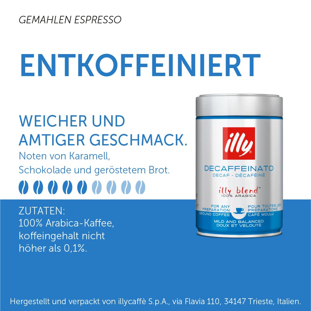 illy Classico Espresso Ground Coffee, Medium Roast, Classic Roast with Notes of Chocolate & Caramel, 100% Arabica Coffee, All-Natural, No Preservatives, 8.8 oz, Ground for Espresso Machines