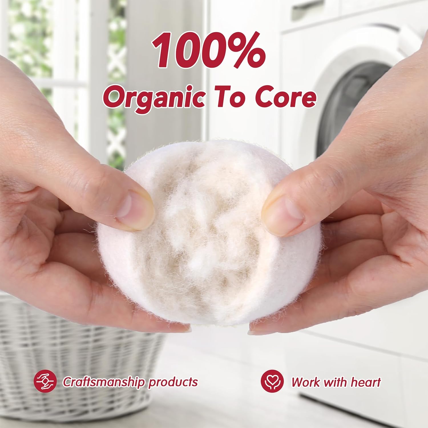 6 Pack All Natural Organic Wool Dryer Balls XL Size - Reusable Chemical Free Natural Fabric Softener, Anti Static, Reduces Clothing Wrinkles and Saves Drying Time
