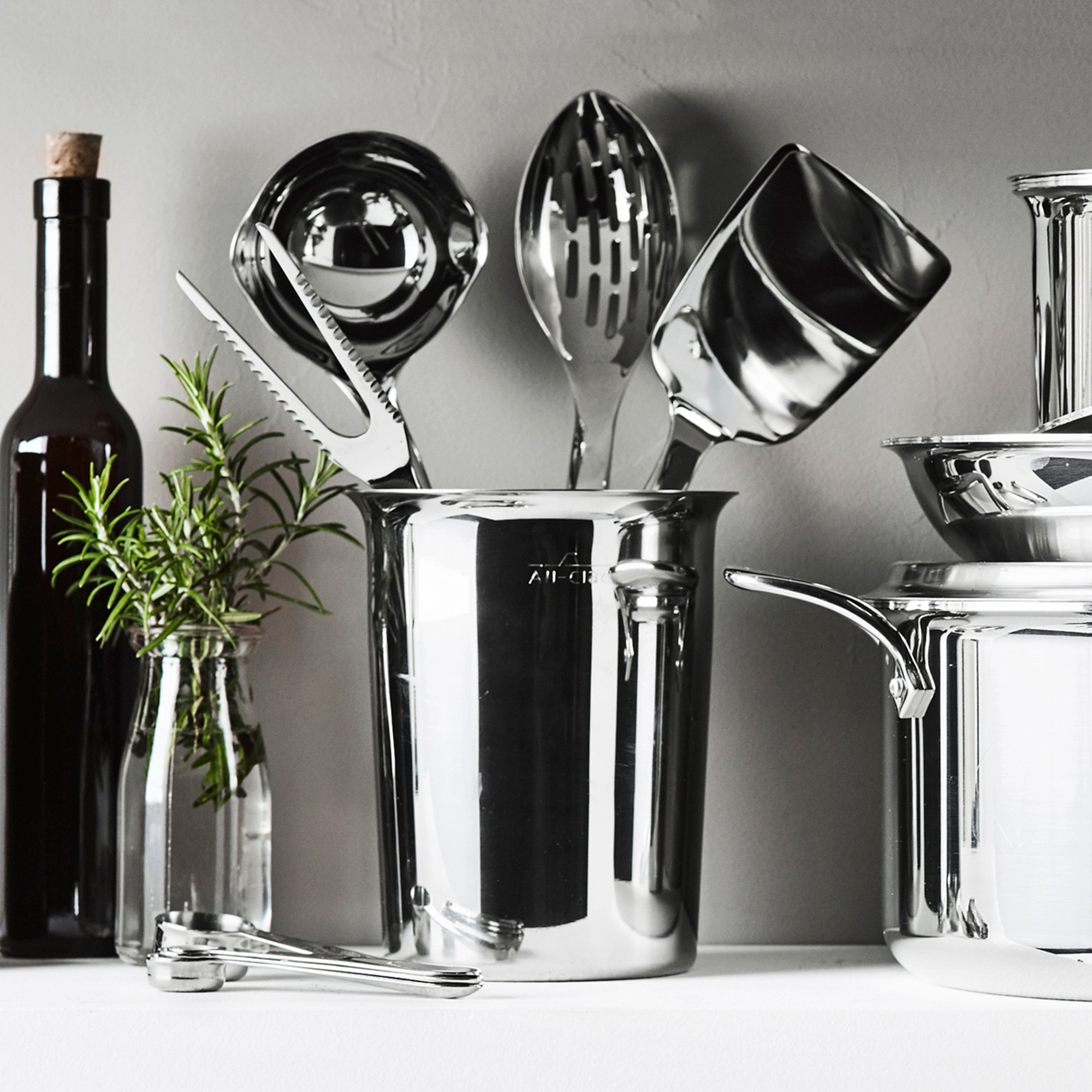 All-Clad Precision Stainless-Steel Utensils with Utensil Holder, Set of 5