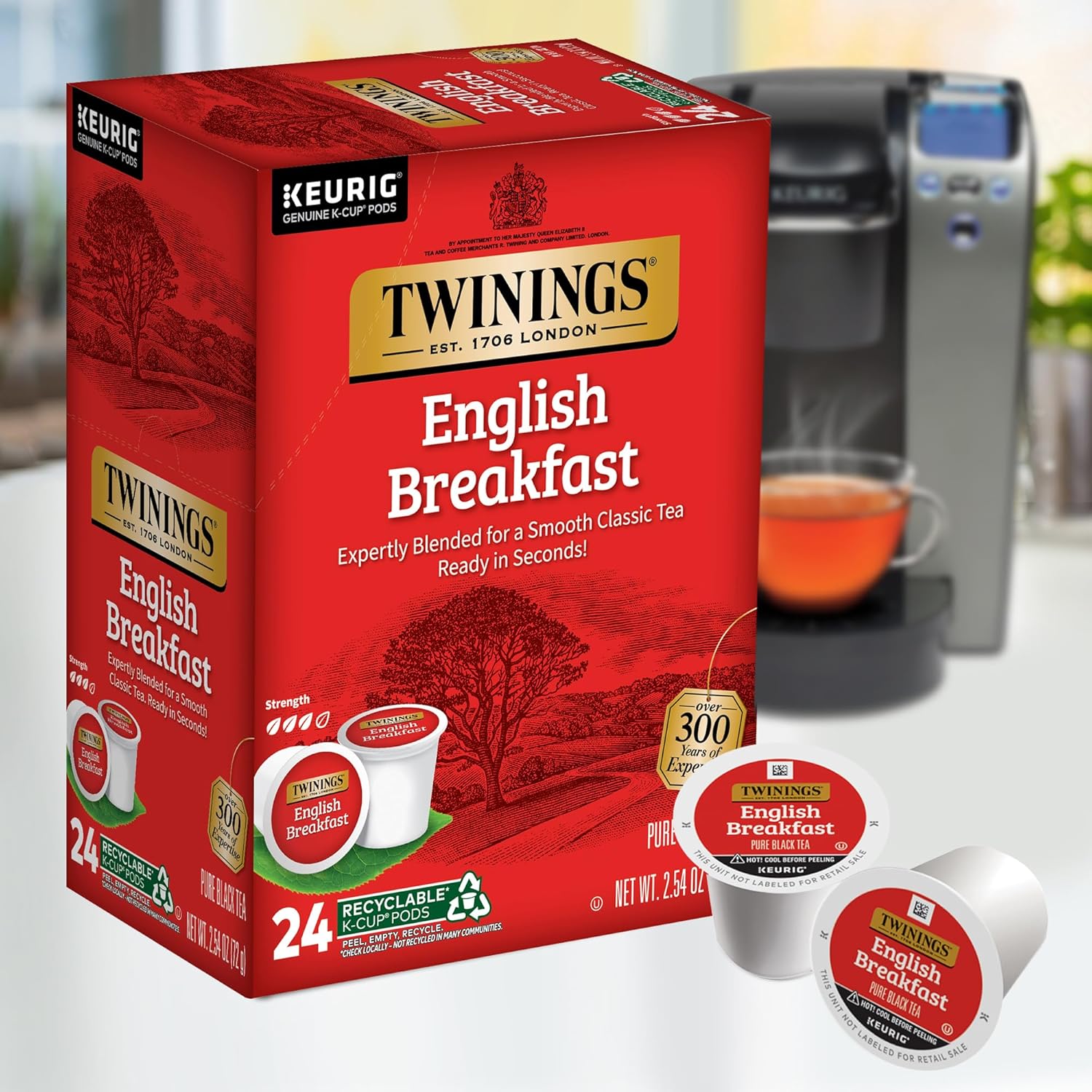 Twinings English Breakfast Black Tea K-Cup Pods for Keurig, 24 Count (Pack of 1), Smooth, Flavourful, Robust, Caffeinated, Enjoy Hot or Iced | Packaging May Vary