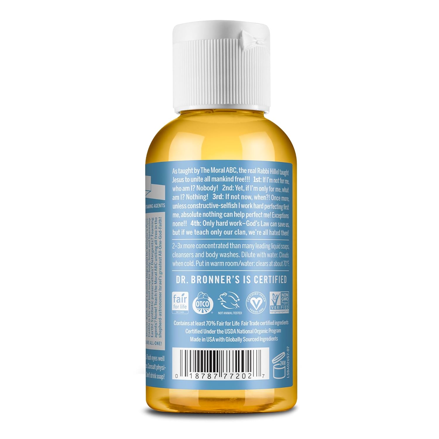 Dr. Bronner's - Pure-Castile Liquid Soap (Baby Unscented, 8 Ounce) - Made with Organic Oils, 18-in-1 Uses: Face, Hair, Laundry, Dishes, For Sensitive Skin, Babies, No Added Fragrance, Vegan, Non-GMO