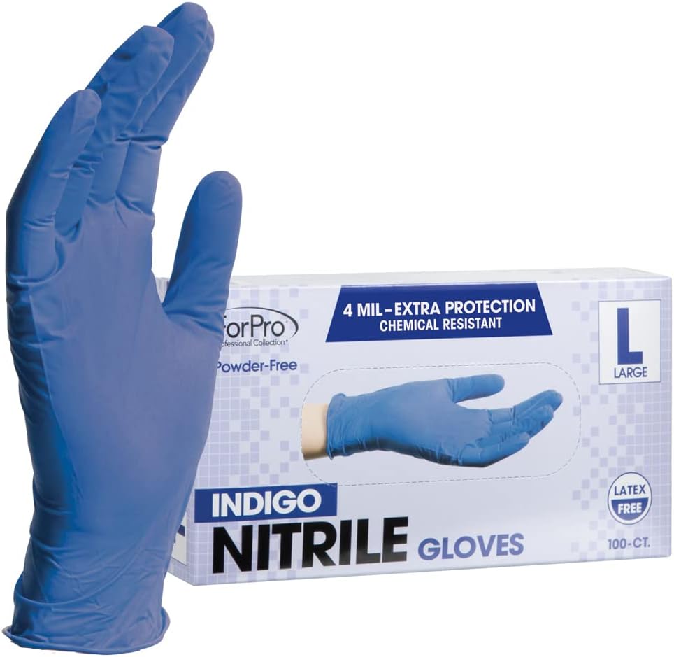 ForPro Professional Collection Disposable Nitrile Gloves, Chemical Resistant, Powder-Free, Latex-Free, Non-Sterile, Food Safe, 4 Mil, Black, Large, 100-Count
