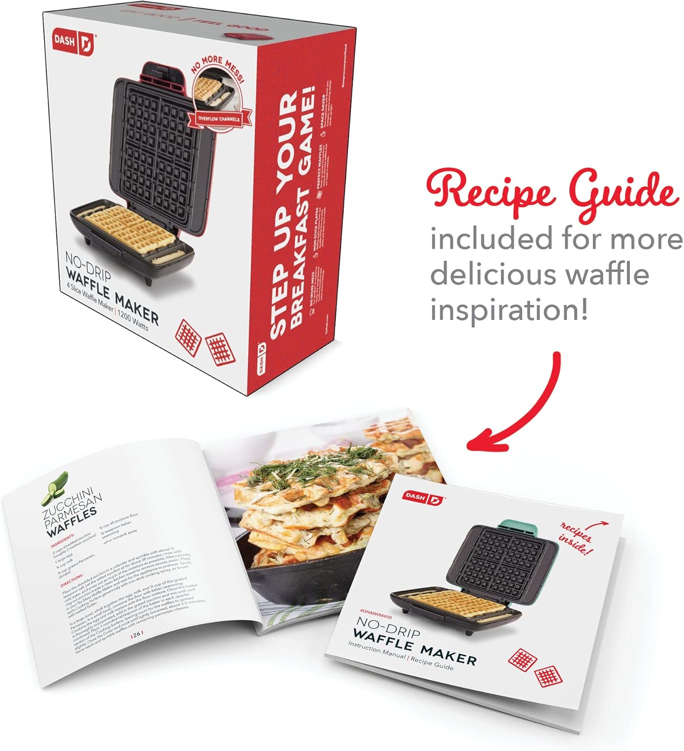 DASH No-Drip Waffle Maker - Four Waffle Molds, Nonstick Waffle Iron with Quick Heat-Up, Nonstick Surface - Perfect Waffle Maker for Kids and Families, Just Add Batter