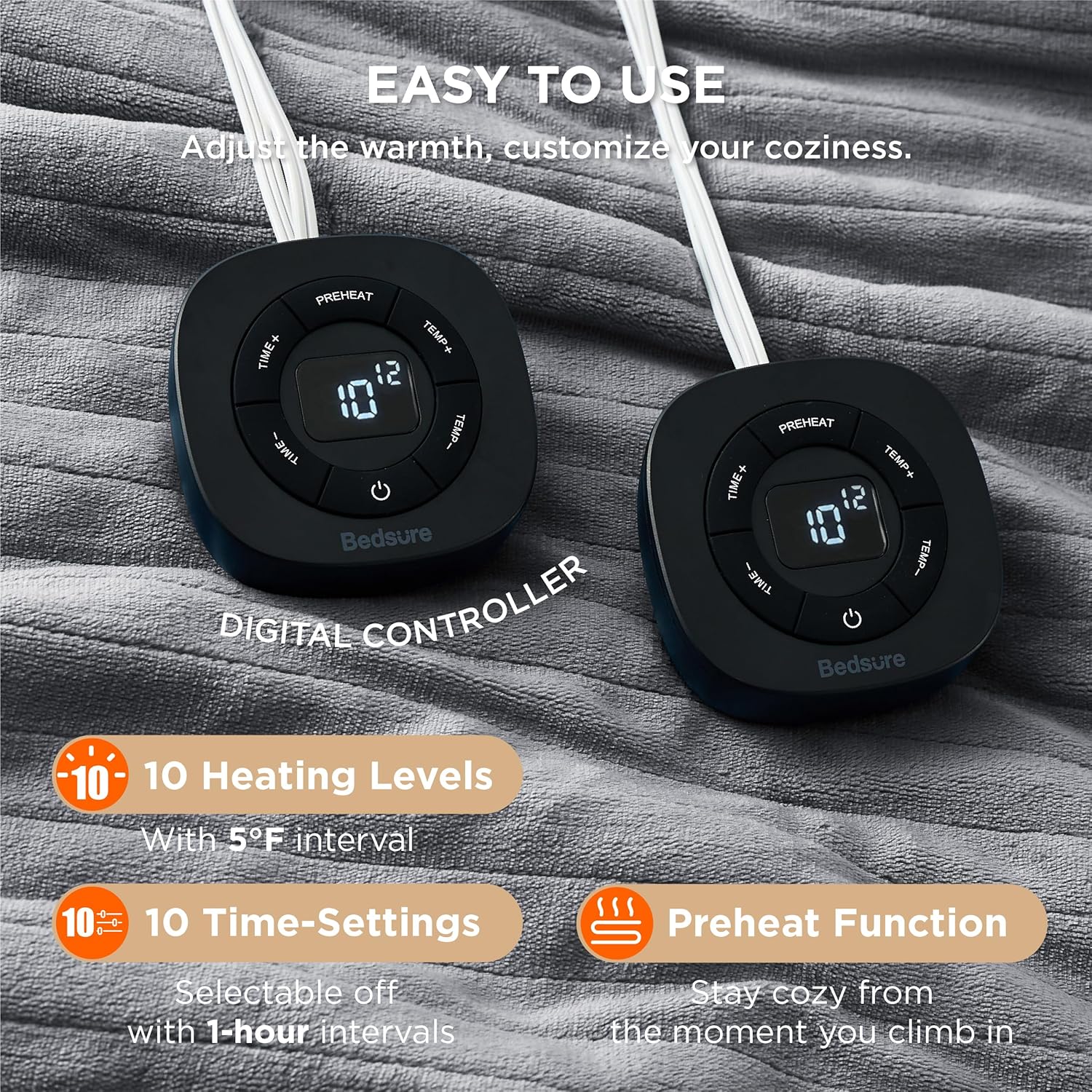 Bedsure Heated Blanket Electric Throw - Soft Flannel Electric Blanket, Heating Blanket with 4 Time Settings & 6 Heat Settings, Warm Blanket Gift for Grandma (50x60 inches, Grey)