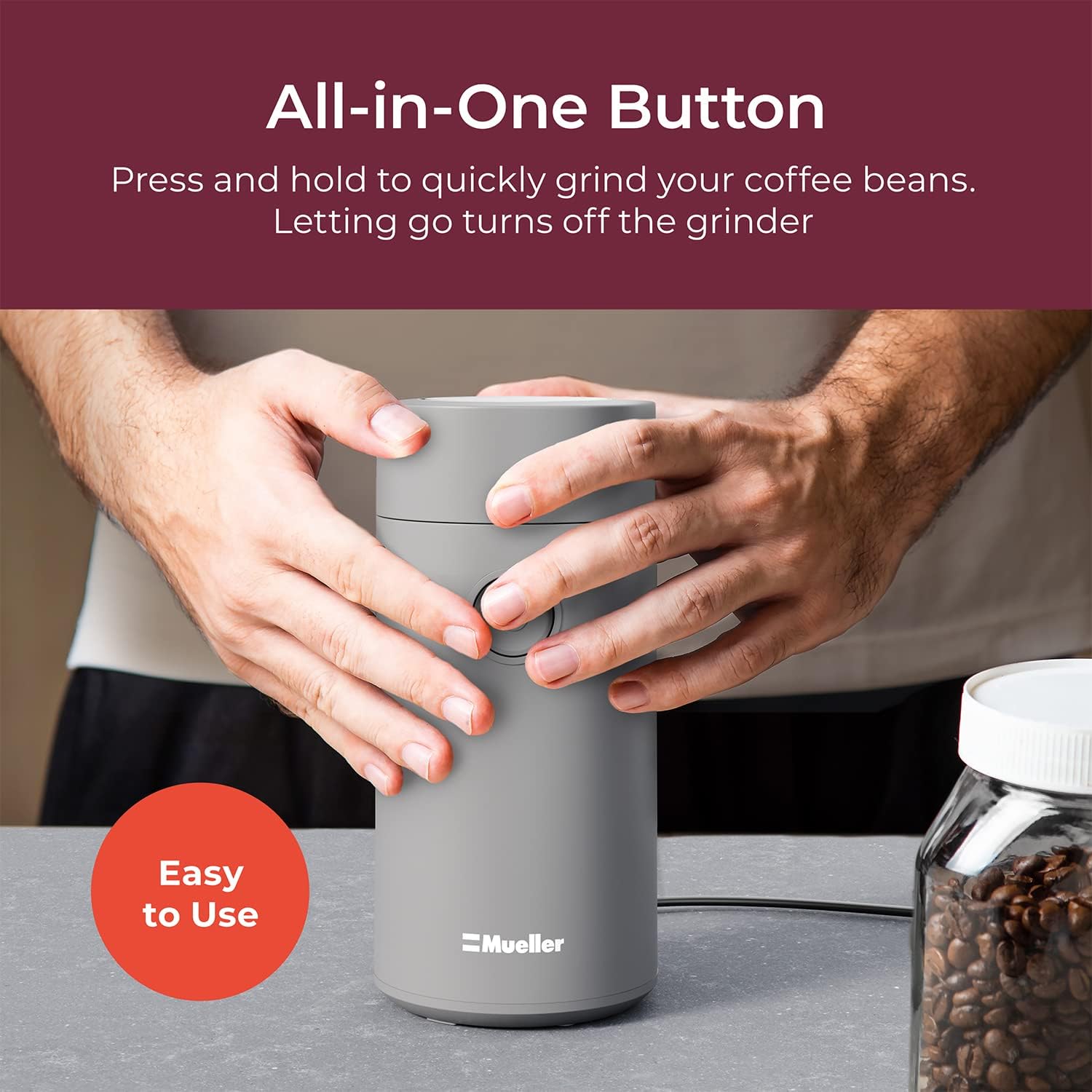 MuellerLiving HyperGrind Precision Electric Spice/Coffee Grinder Mill with Large Grinding Capacity and Powerful Motor also for Spices, Herbs, Nuts, Grains, Grey