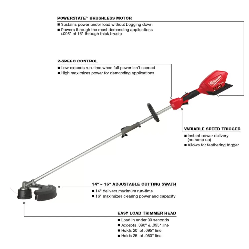 Milwaukee 2825-20ST M18 FUEL 18V 16-Inch QUIK-LOK String Trimmer-Bare Tool