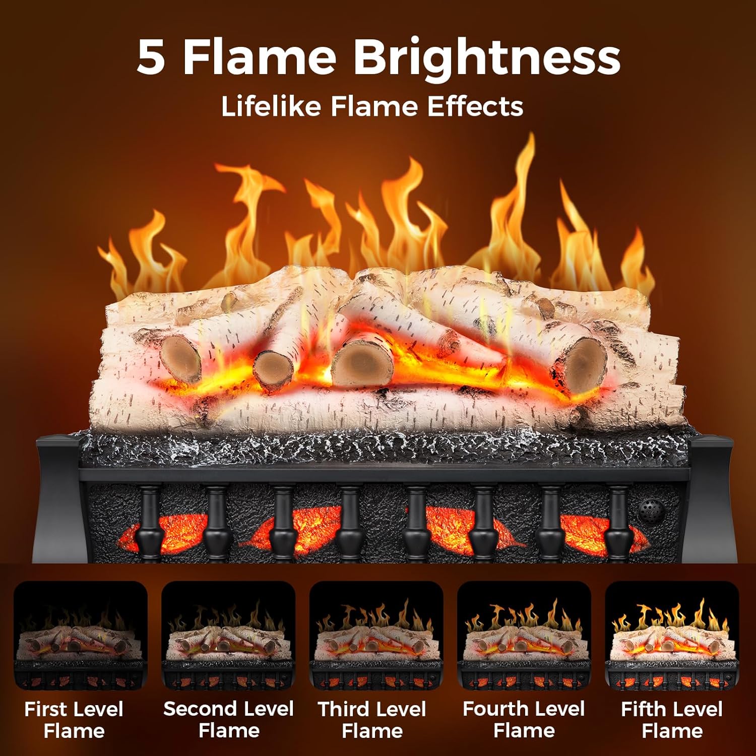 21 Inches Electric Fireplace Insert Log Heater Set, Freestanding Heater with Adjustable Flame Brightness and Flicker Speed, 750w/1500w Heating, Overheat Protection, Remote Control