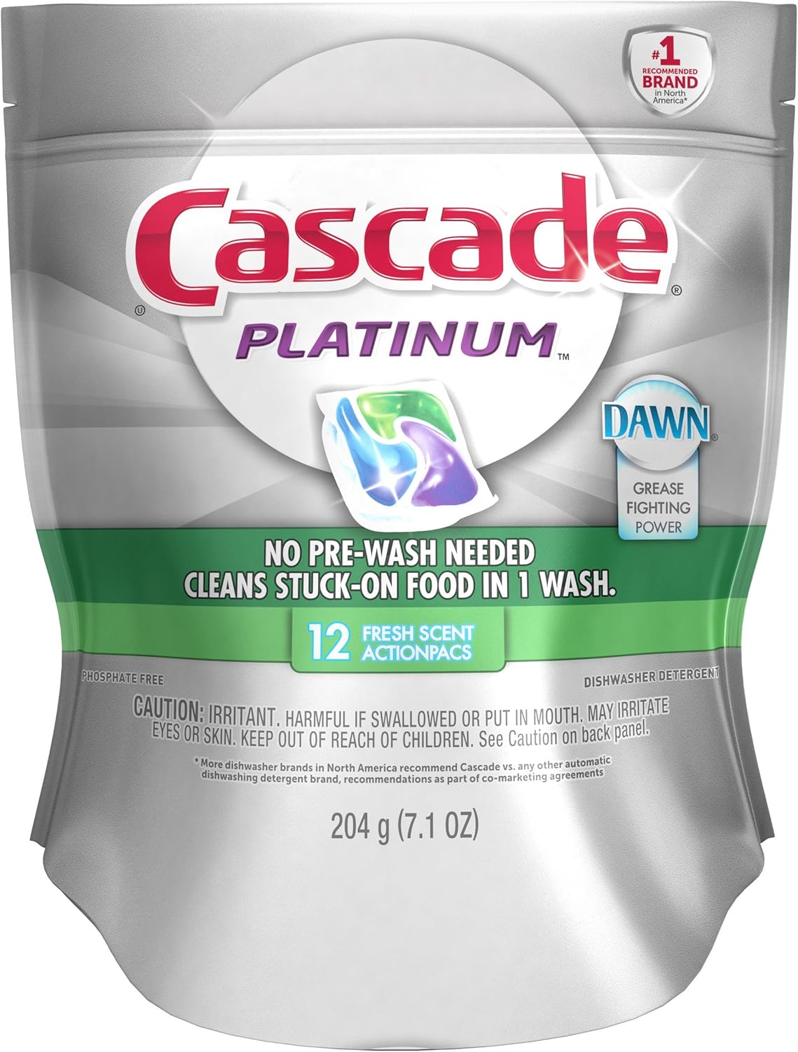 Cascade Platinum Dishwasher Pods, Detergent, Soap Pods, Actionpacs with Dishwasher Cleaner and Deodorizer Action, Fresh, 62 Count