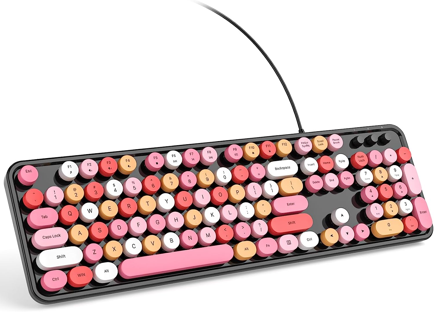 KNOWSQT Wired Computer Keyboard - Milk Tea Colorful Full-Size Round Keycaps Typewriter Keyboards for Windows, Laptop, PC, Desktop, Mac