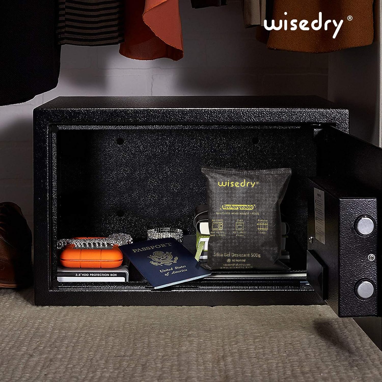 wisedry 2 x 500 Gram [2.2 lbs] Rechargeable Silica Gel Car Dehumidifier, Microwave Fast Reactivated Desiccant Packets Large for Gun Safe Closet Basement Garage Storage Moisture Absorbers Bag Reusable